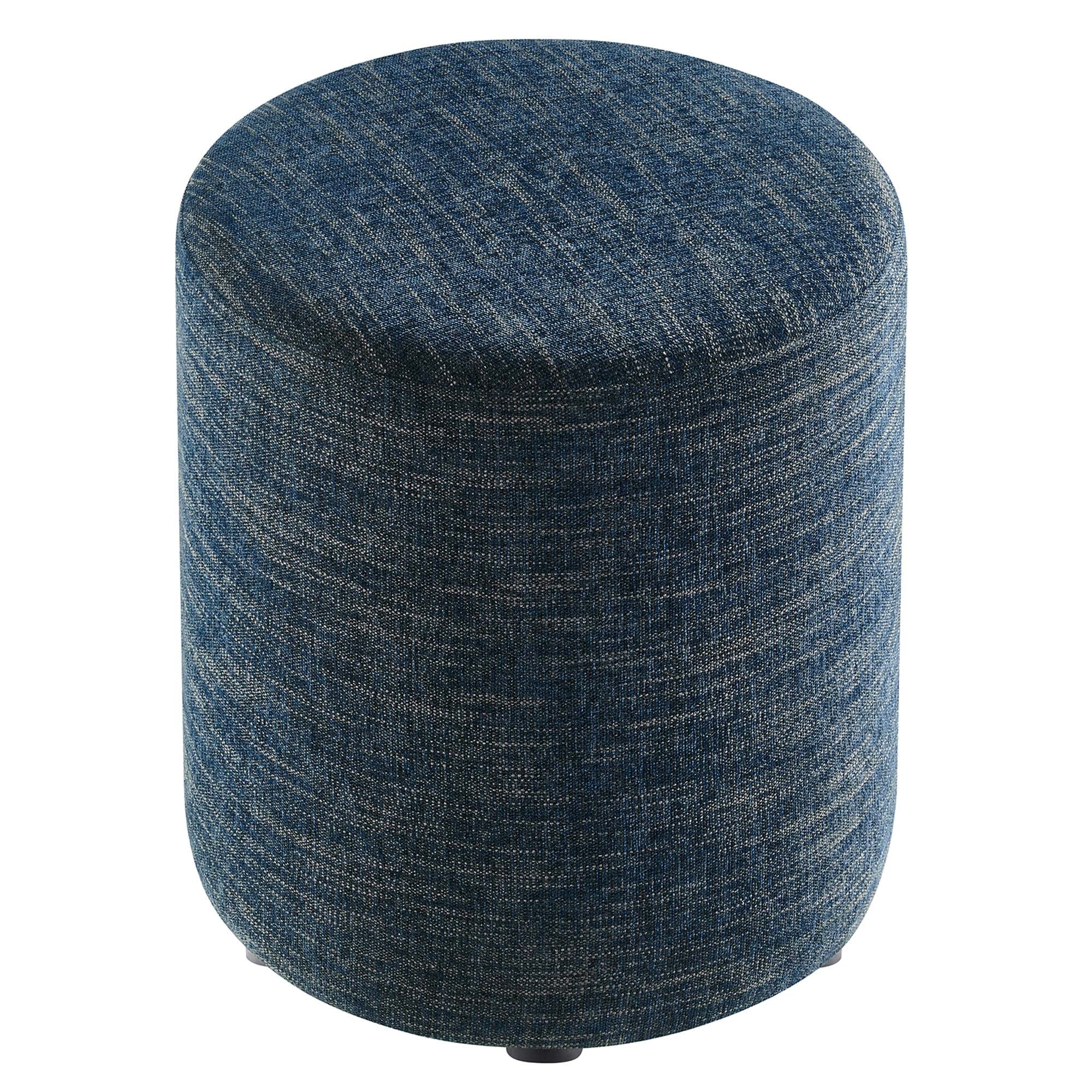 Callum Round Woven Heathered Fabric Upholstered Ottoman - Image 7