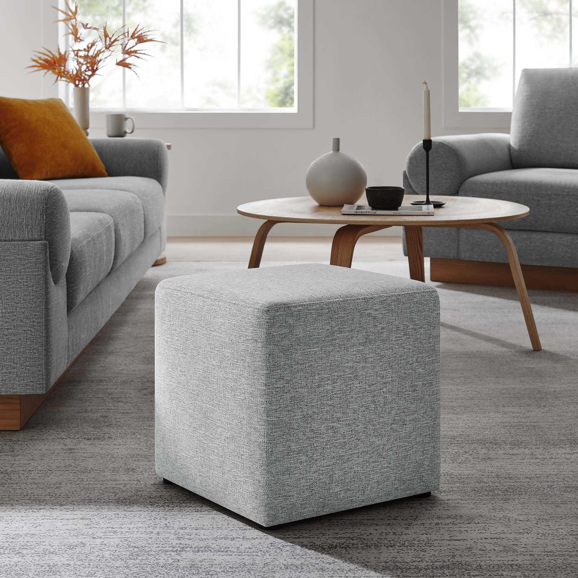 Callum Square Woven Heathered Fabric Upholstered Ottoman - Image 20
