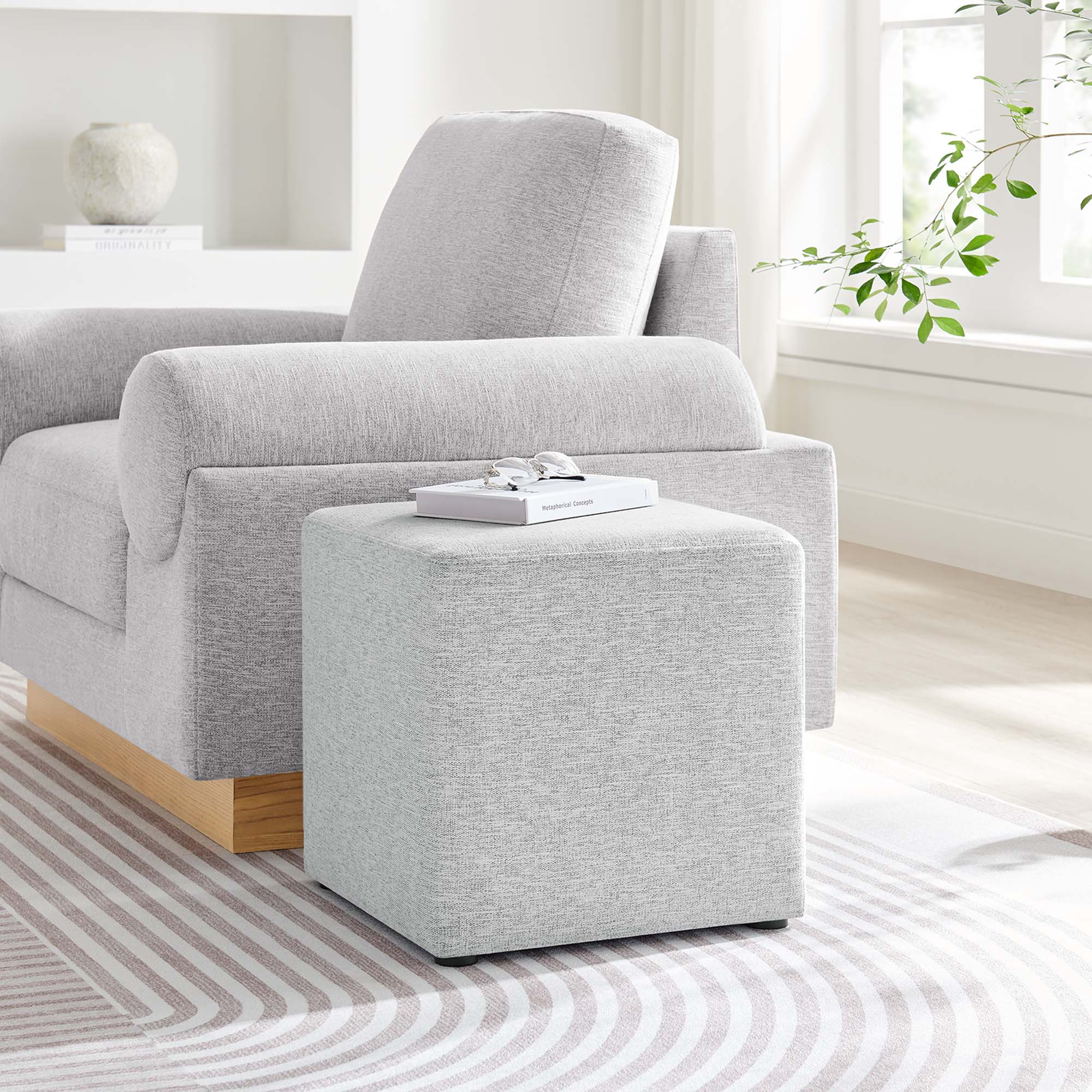 Callum Square Woven Heathered Fabric Upholstered Ottoman - Image 21
