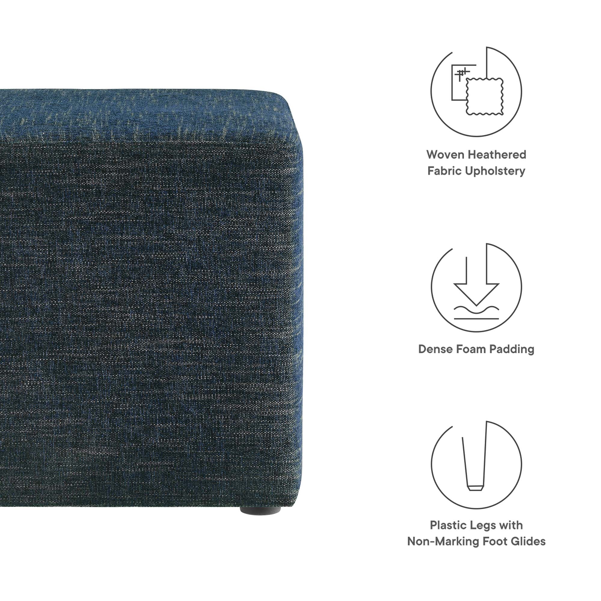 Callum Square Woven Heathered Fabric Upholstered Ottoman - Image 4