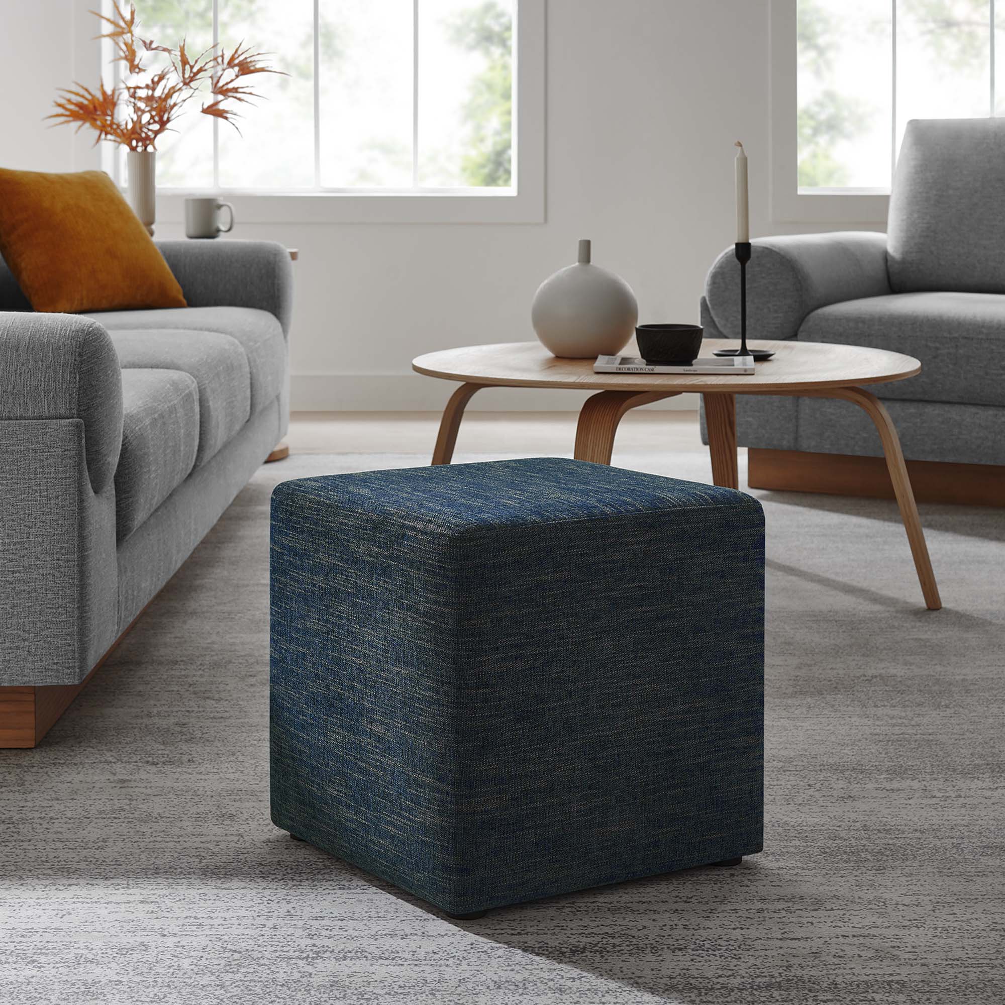 Callum Square Woven Heathered Fabric Upholstered Ottoman - Image 9