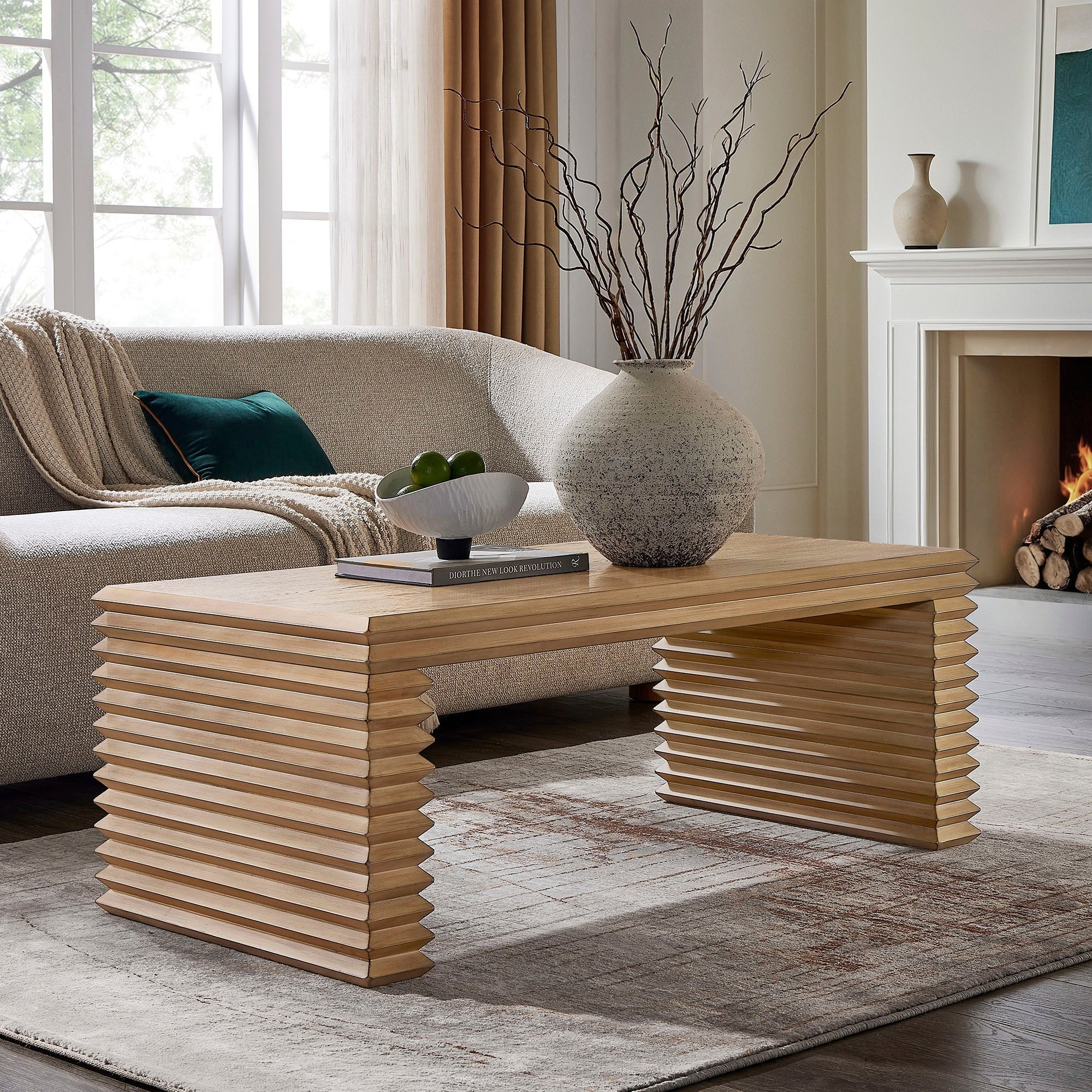 Canto Rectangular Stacked Design Coffee Table in Weathered Oak - Image 2