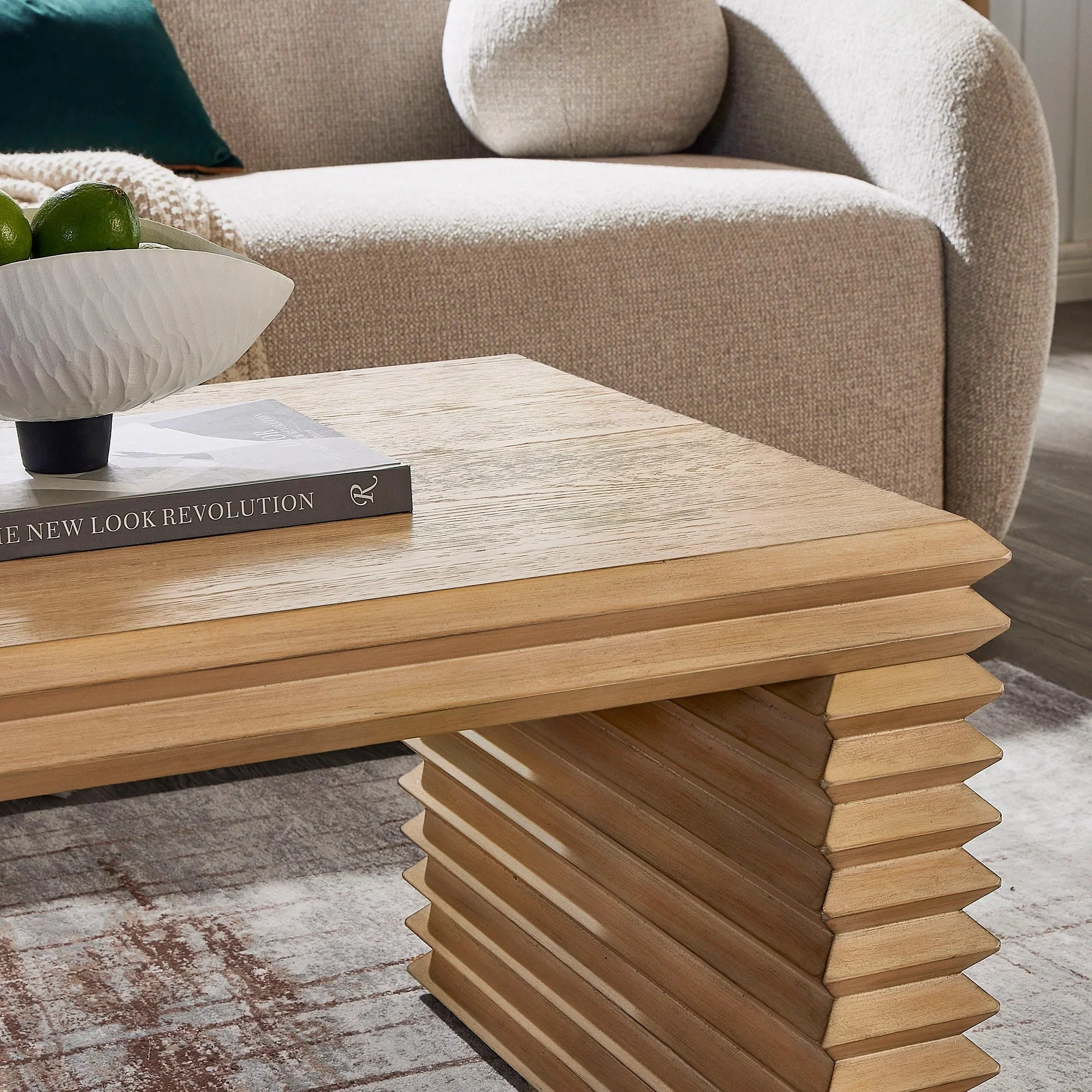Canto Rectangular Stacked Design Coffee Table in Weathered Oak - Image 3