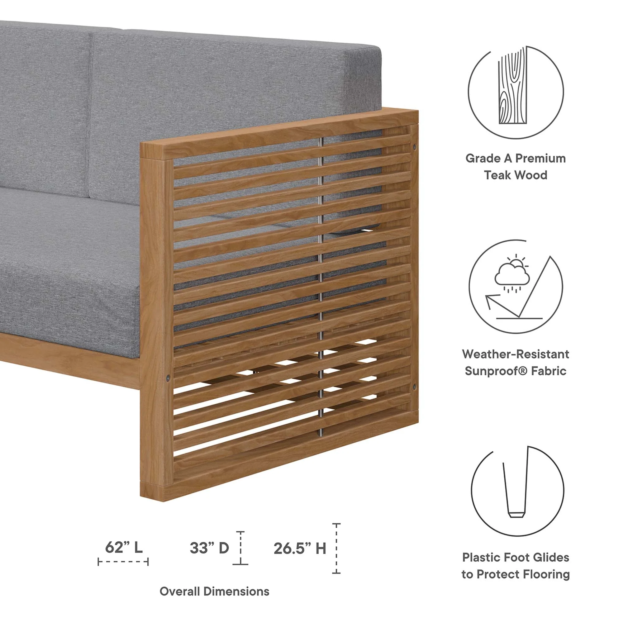Carlsbad 3-Piece Teak Wood Outdoor Patio Set - Image 12