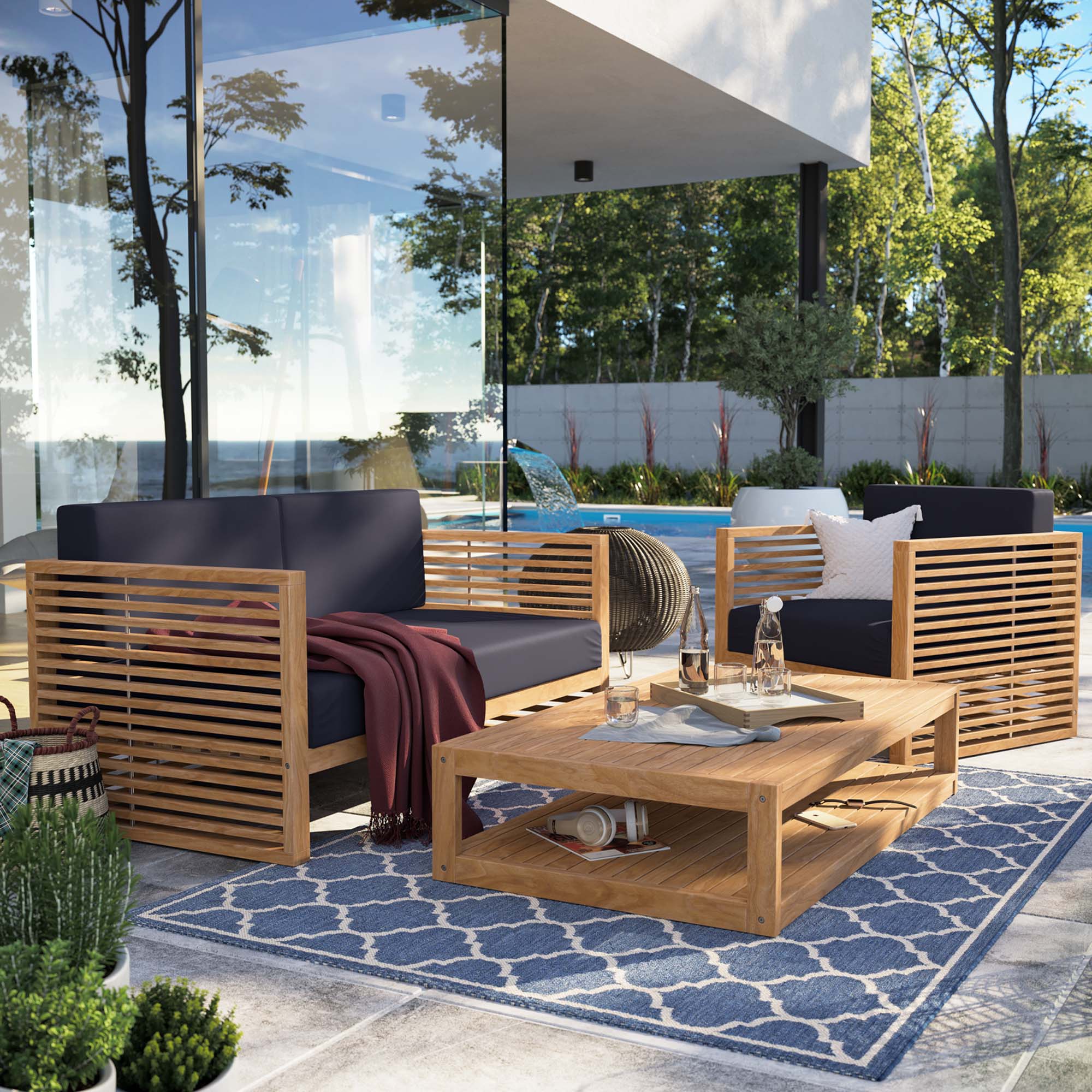 Carlsbad 3-Piece Teak Wood Outdoor Patio Set - Image 16