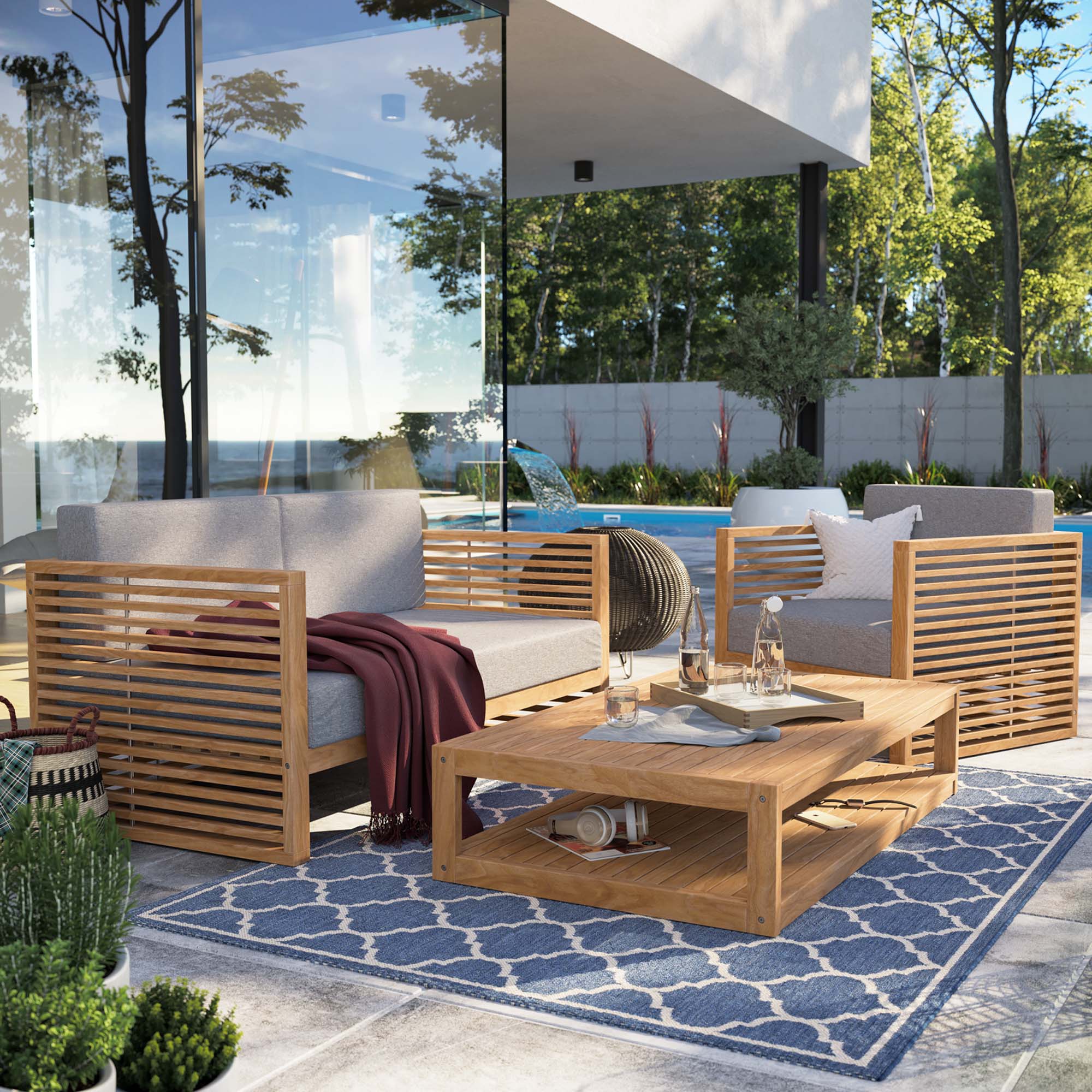 Carlsbad 3-Piece Teak Wood Outdoor Patio Set - Image 2