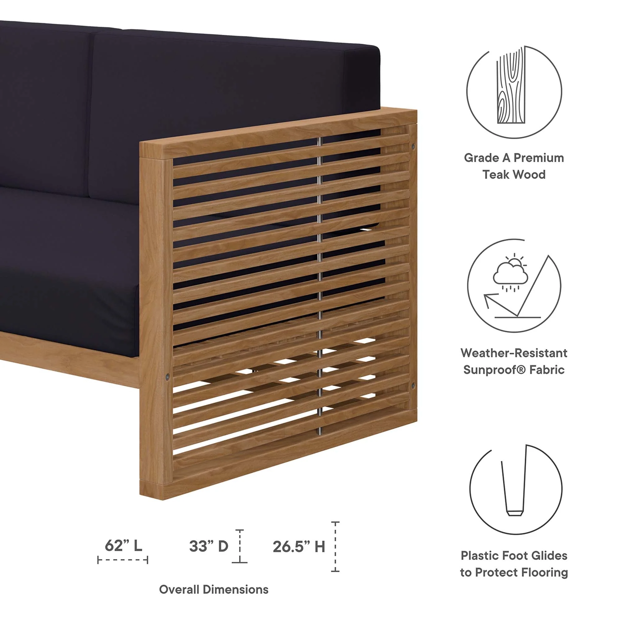 Carlsbad 3-Piece Teak Wood Outdoor Patio Set - Image 26