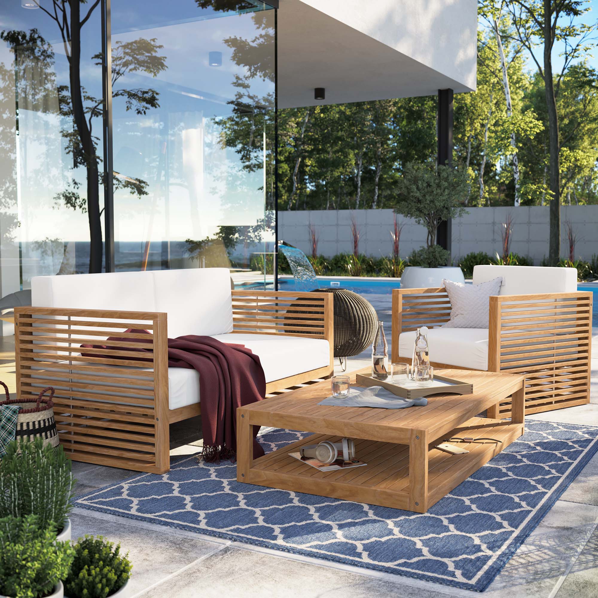 Carlsbad 3-Piece Teak Wood Outdoor Patio Set - Image 30