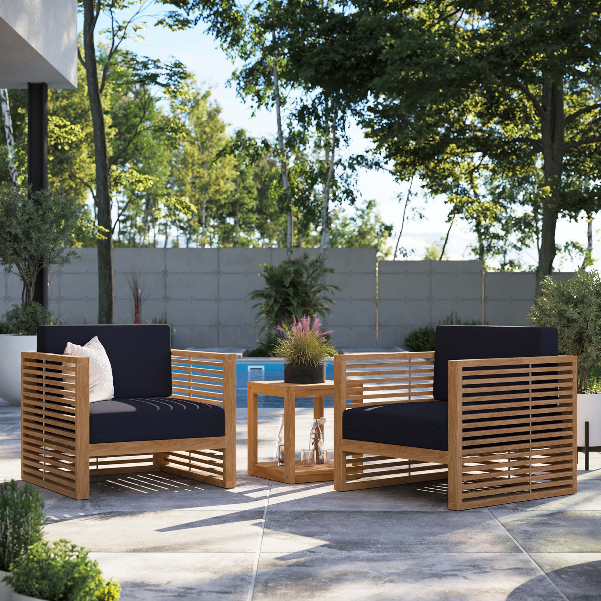 Carlsbad 3-Piece Teak Wood Outdoor Patio Set - Image 14