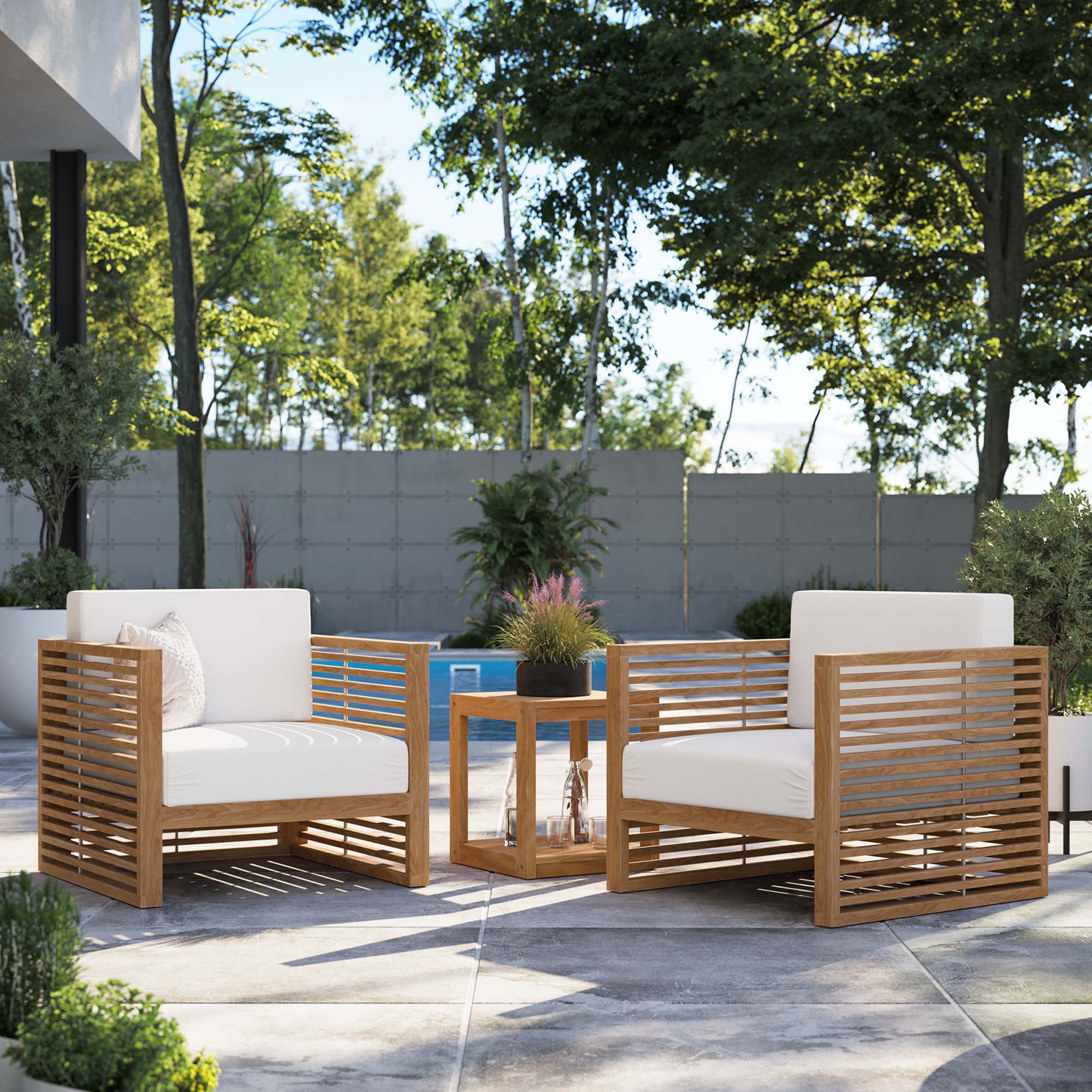 Carlsbad 3-Piece Teak Wood Outdoor Patio Set - Image 26