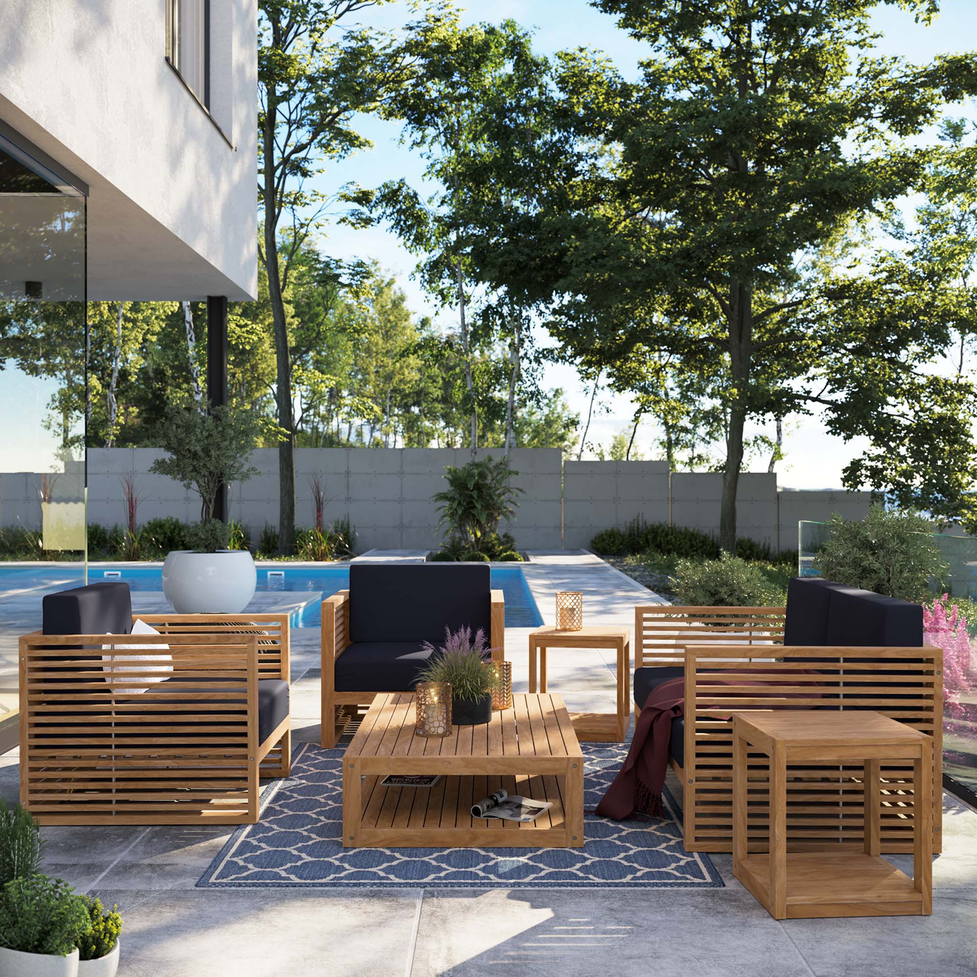 Carlsbad 6-Piece Teak Wood Outdoor Patio Set - Image 19