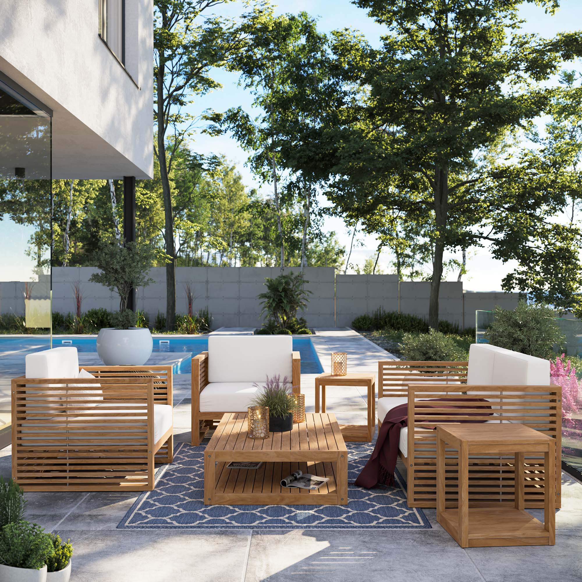 Carlsbad 6-Piece Teak Wood Outdoor Patio Set - Image 36