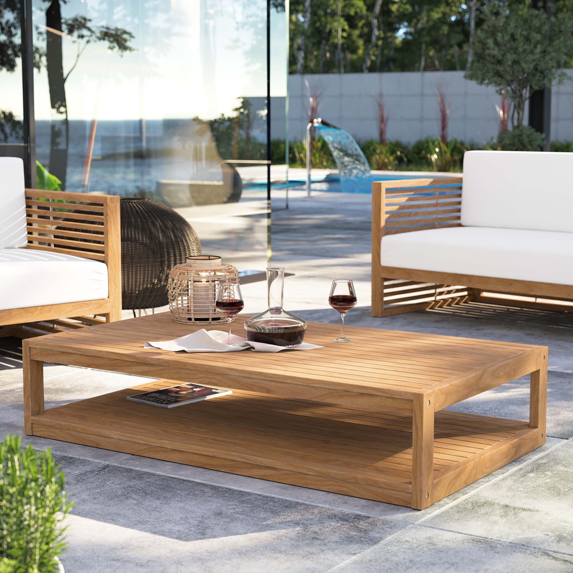 Carlsbad Teak Wood Outdoor Patio Coffee Table in Natural - Image 2