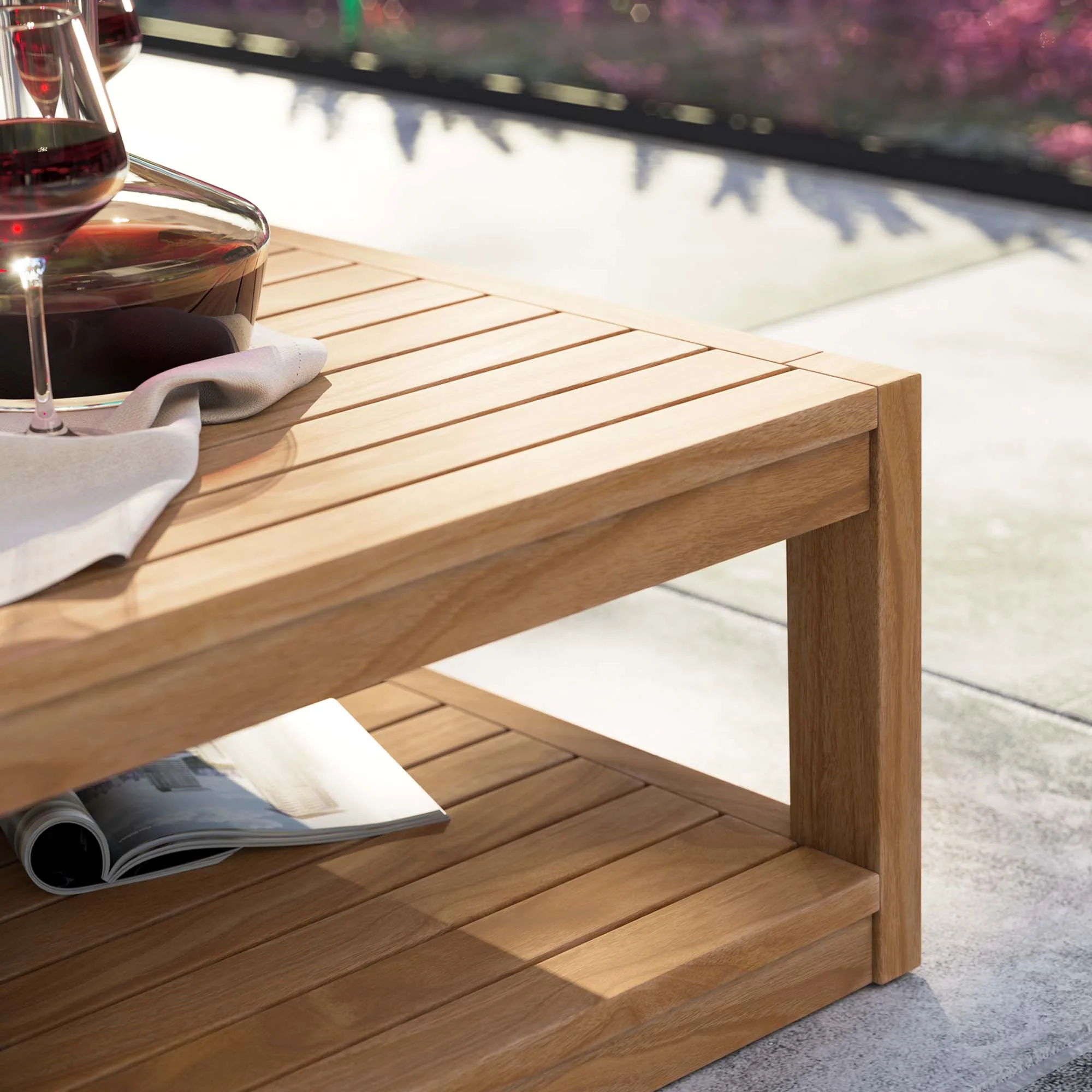 Carlsbad Teak Wood Outdoor Patio Coffee Table in Natural - Image 3
