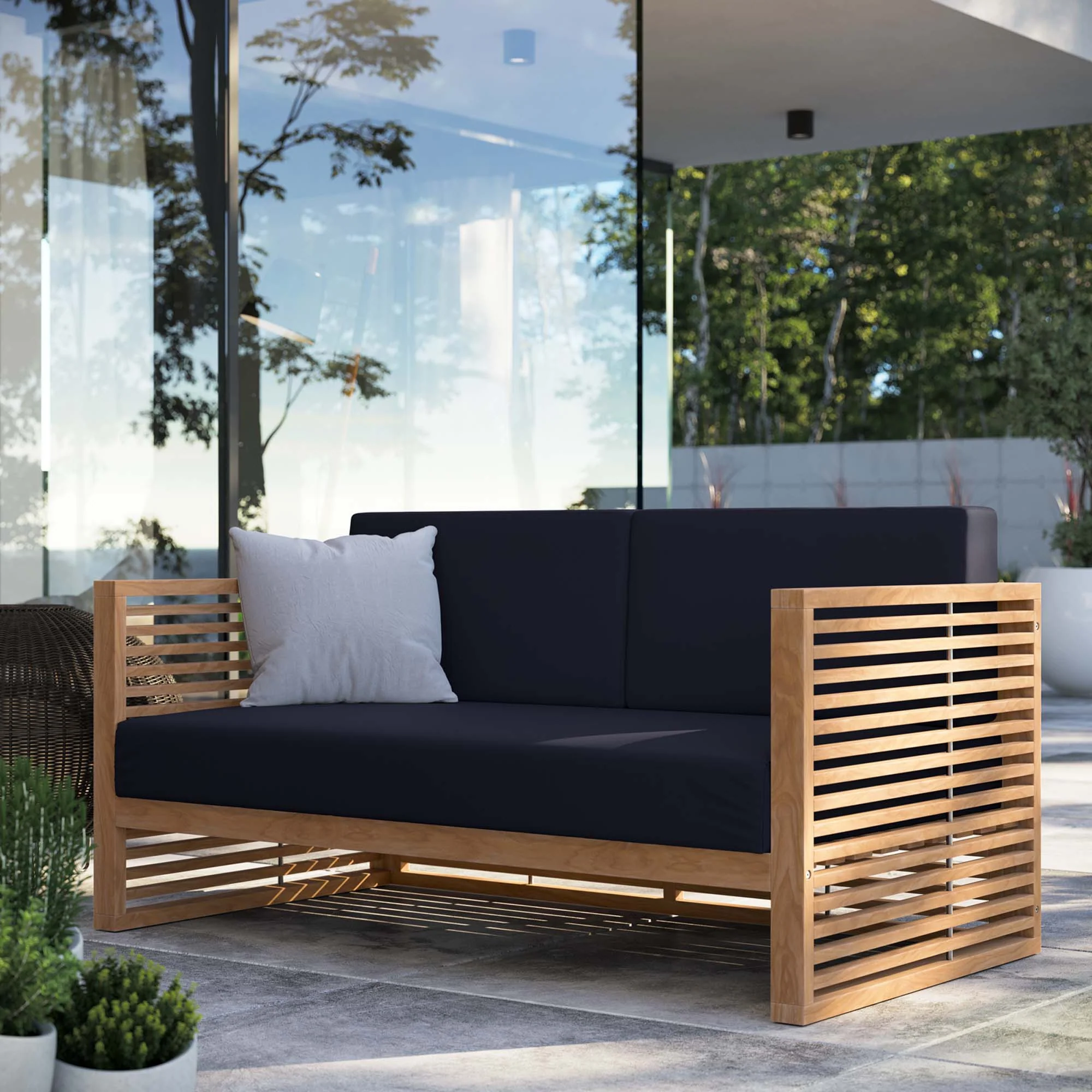 Carlsbad Teak Wood Outdoor Patio Loveseat - Image 10