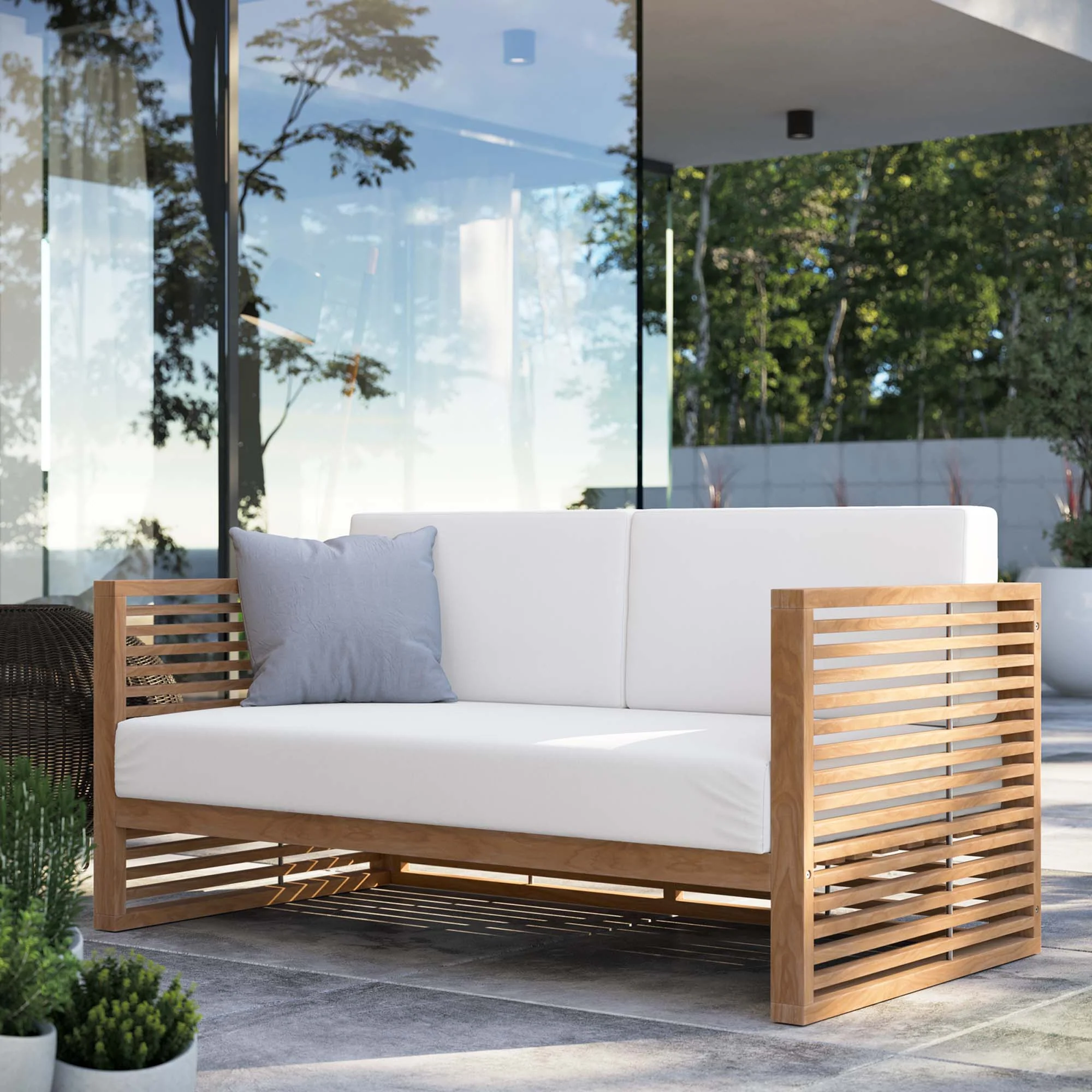 Carlsbad Teak Wood Outdoor Patio Loveseat - Image 18