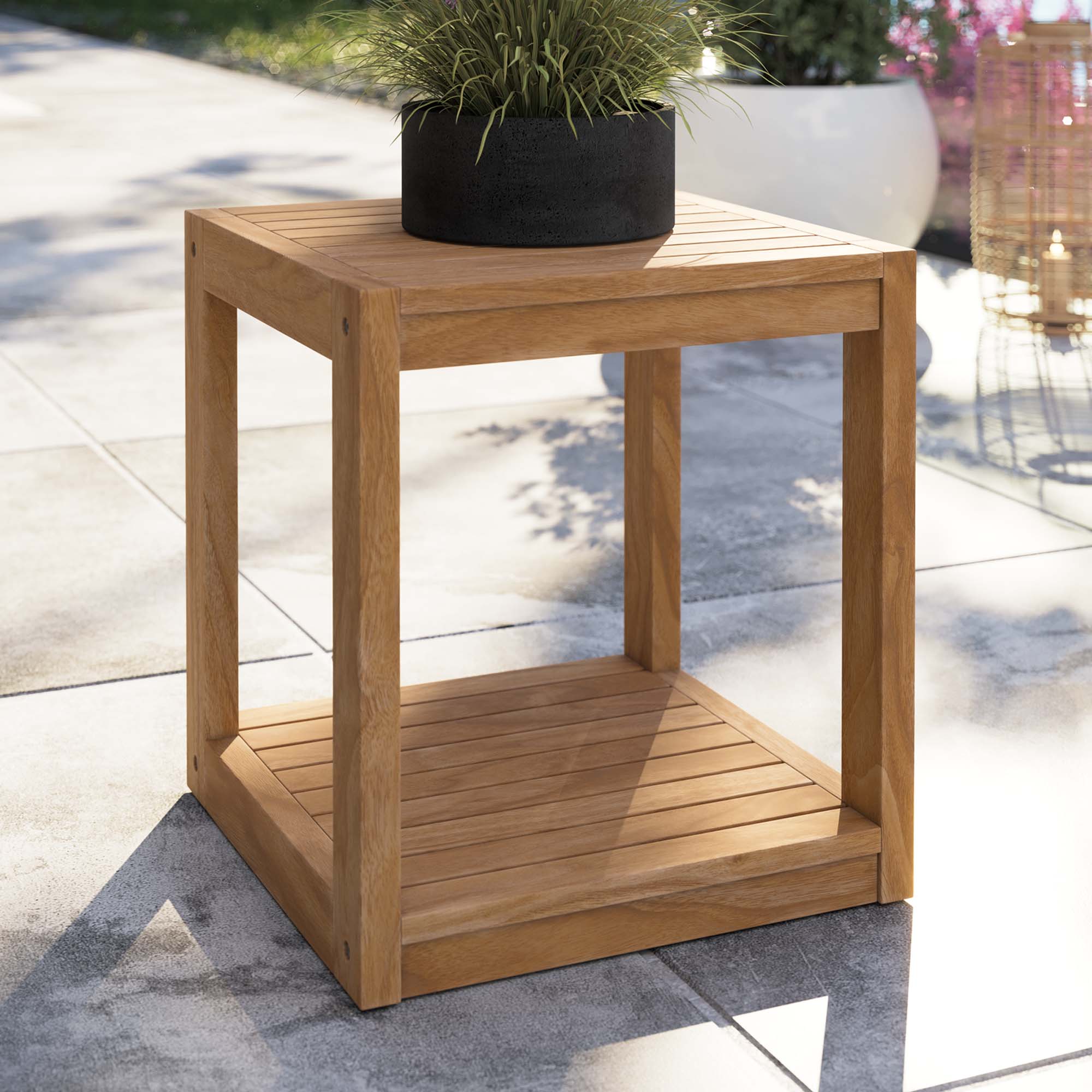 Carlsbad Teak Wood Outdoor Patio Side Table in Natural - Image 2
