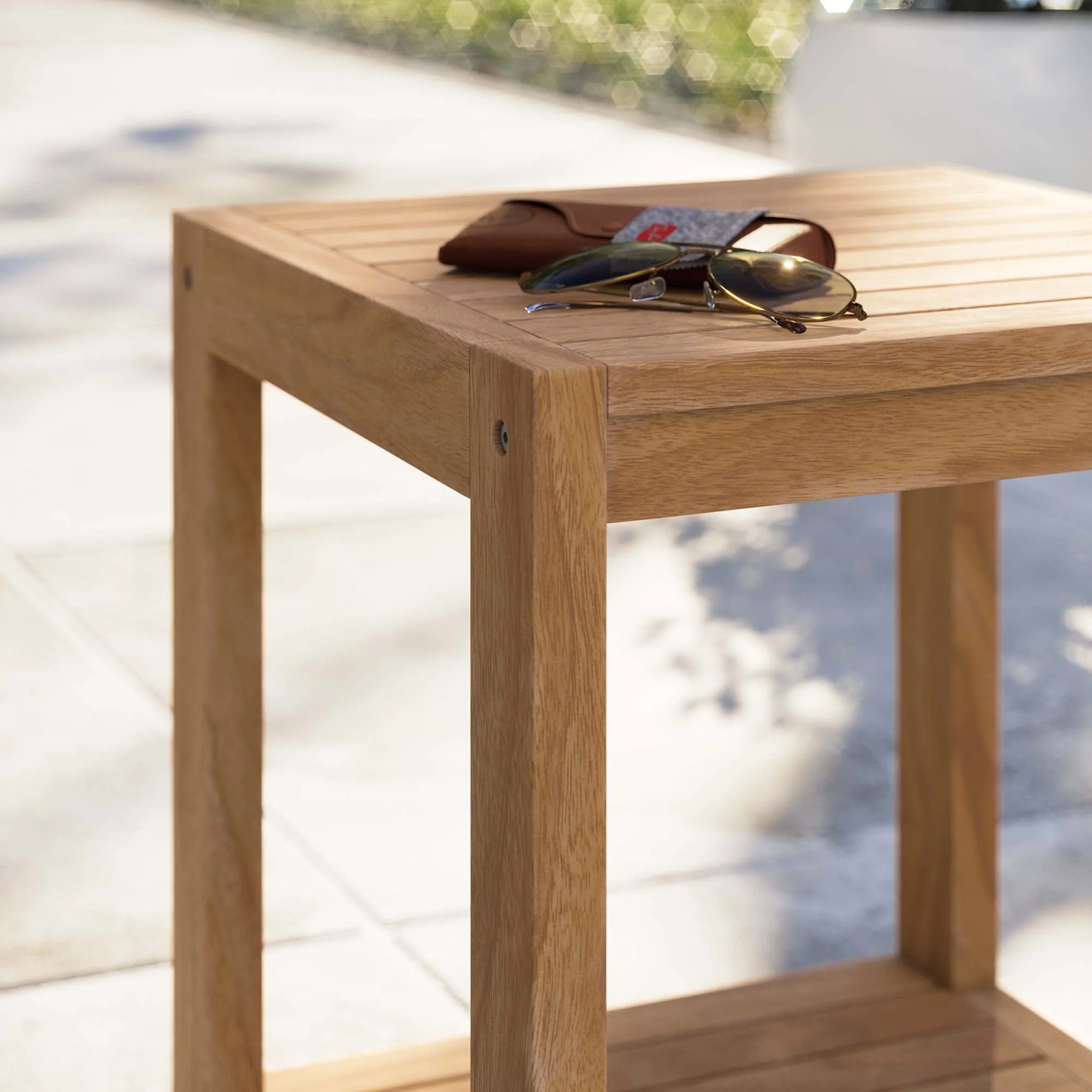 Carlsbad Teak Wood Outdoor Patio Side Table in Natural - Image 3