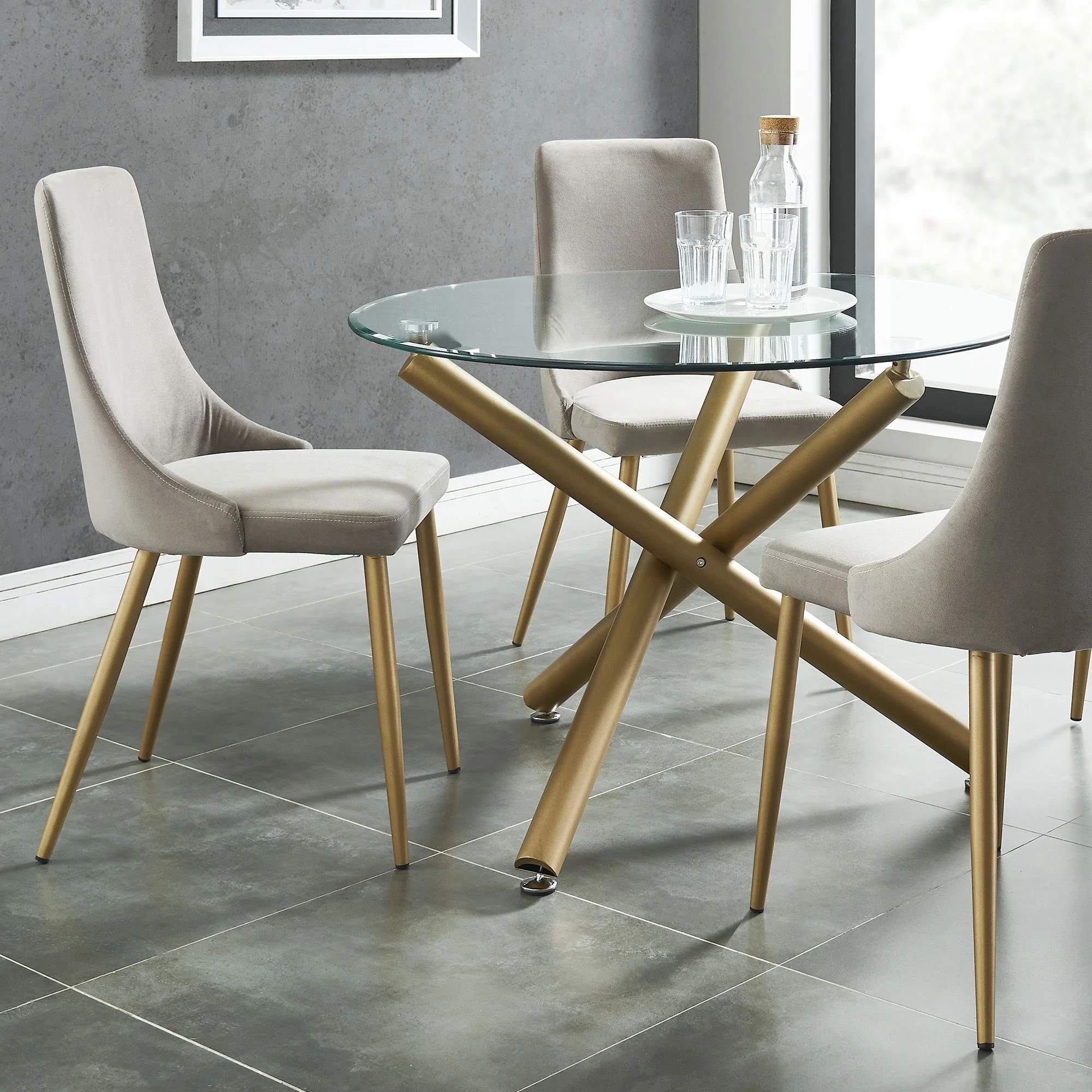 Carmilla Dining Chair, set of 2, in Grey and Aged Gold - Image 2