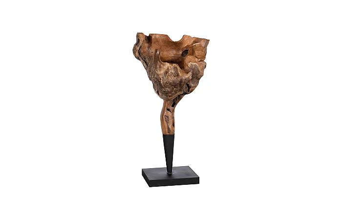 Carved Wood Sculpture, Metal Base - Image 2