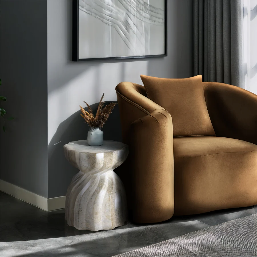 Caserta Travertine Finish Indoor / Outdoor Concrete End Table - Image 3