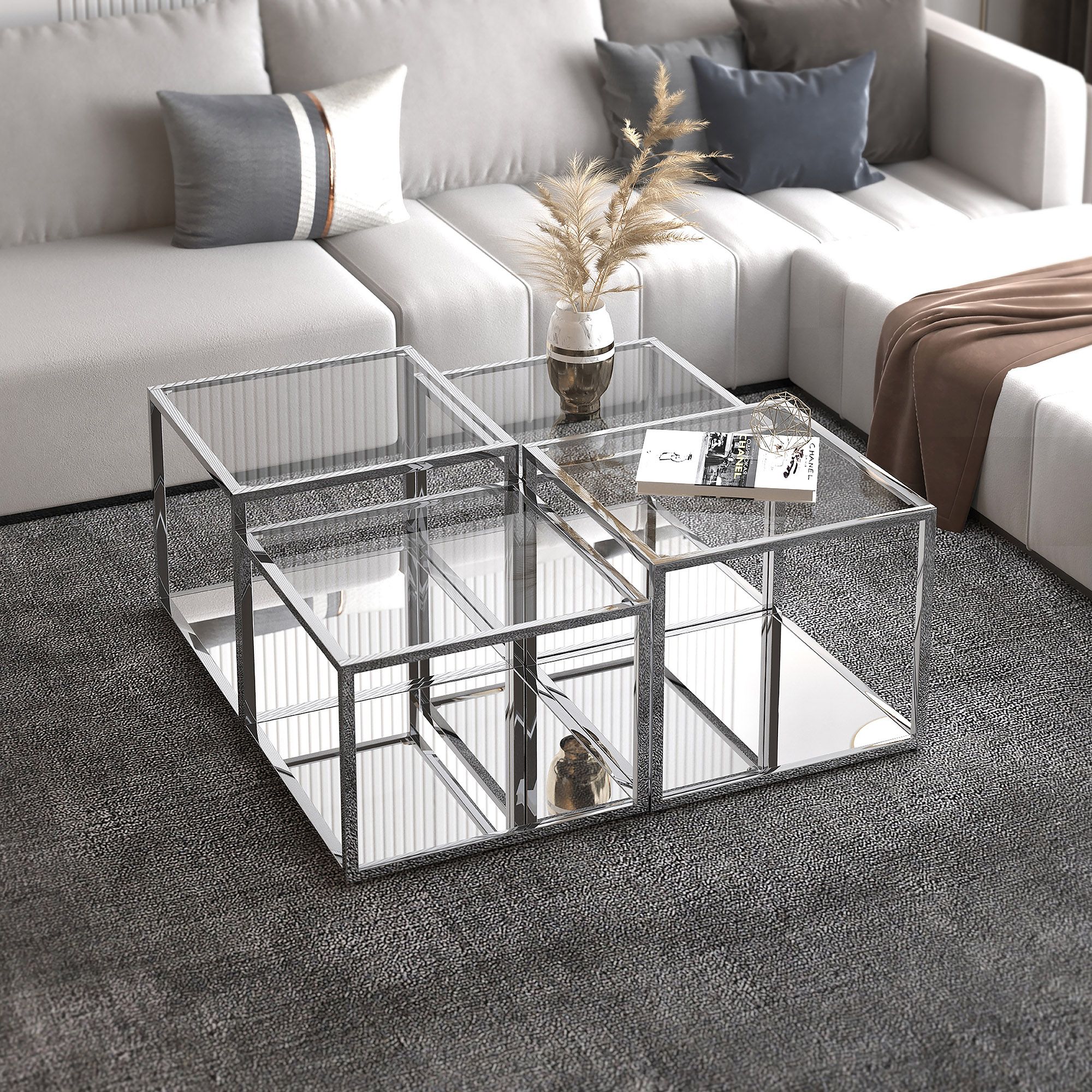 Casini 4pc Multi-Tier Coffee Table Set in Silver - Image 2