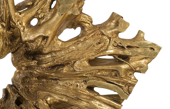 Cast Teak Root Sculpture On Base, Gold leaf - Image 3