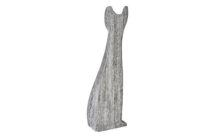 Cat Sculpture, Large, Chamcha Wood, Gray Stone Finish - Image 2