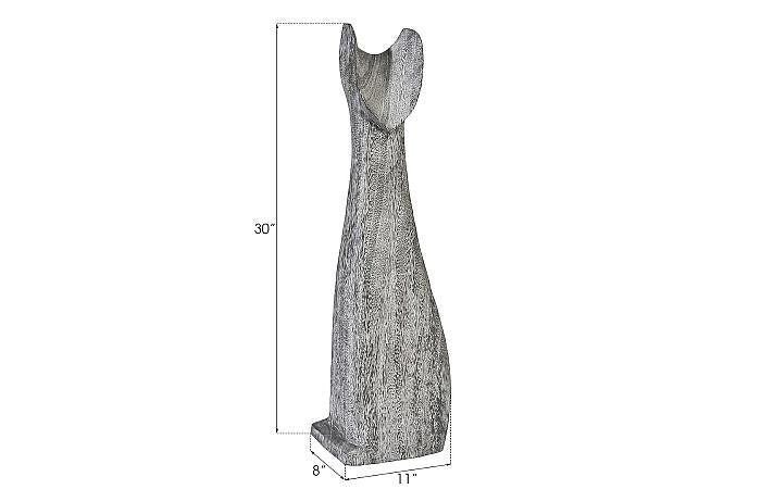 Cat Sculpture, Large, Chamcha Wood, Gray Stone Finish - Image 4