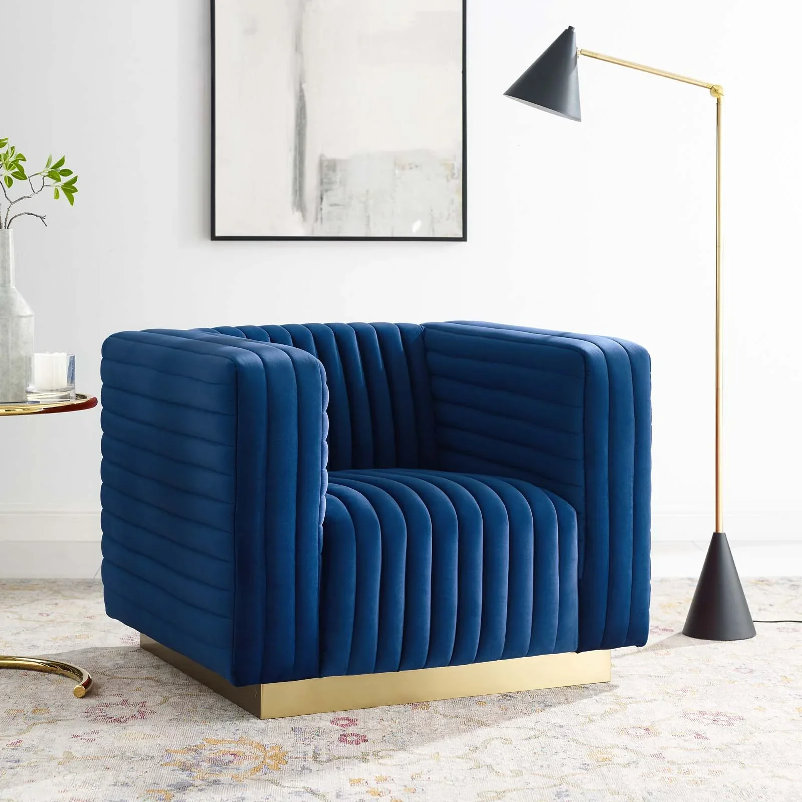 Charisma Channel Tufted Performance Velvet Accent Armchair - Image 2