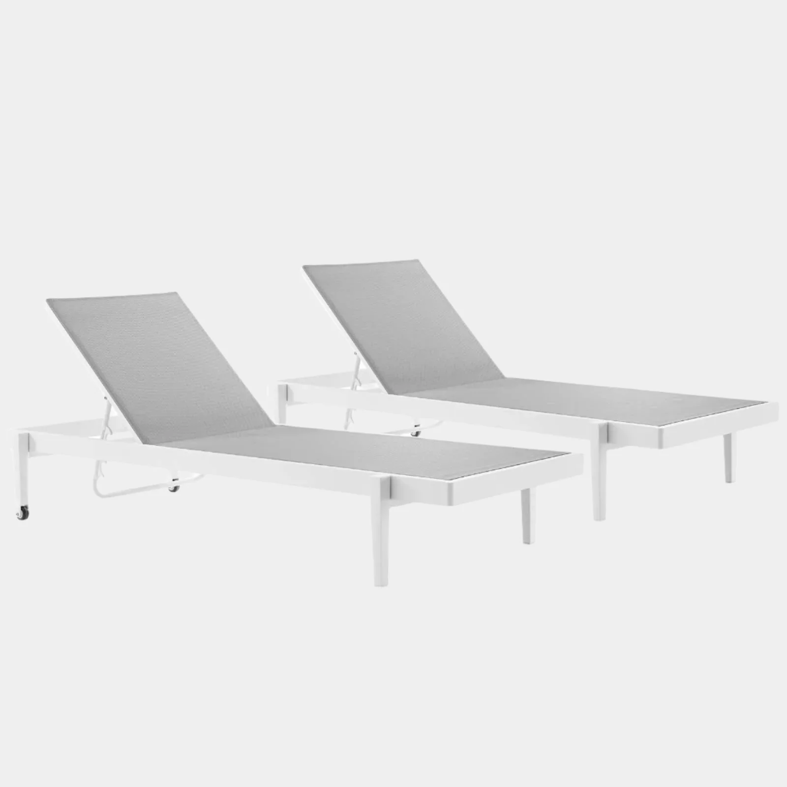 Charleston Outdoor Patio Aluminum Chaise Lounge Chair Set of 2 in White Gray