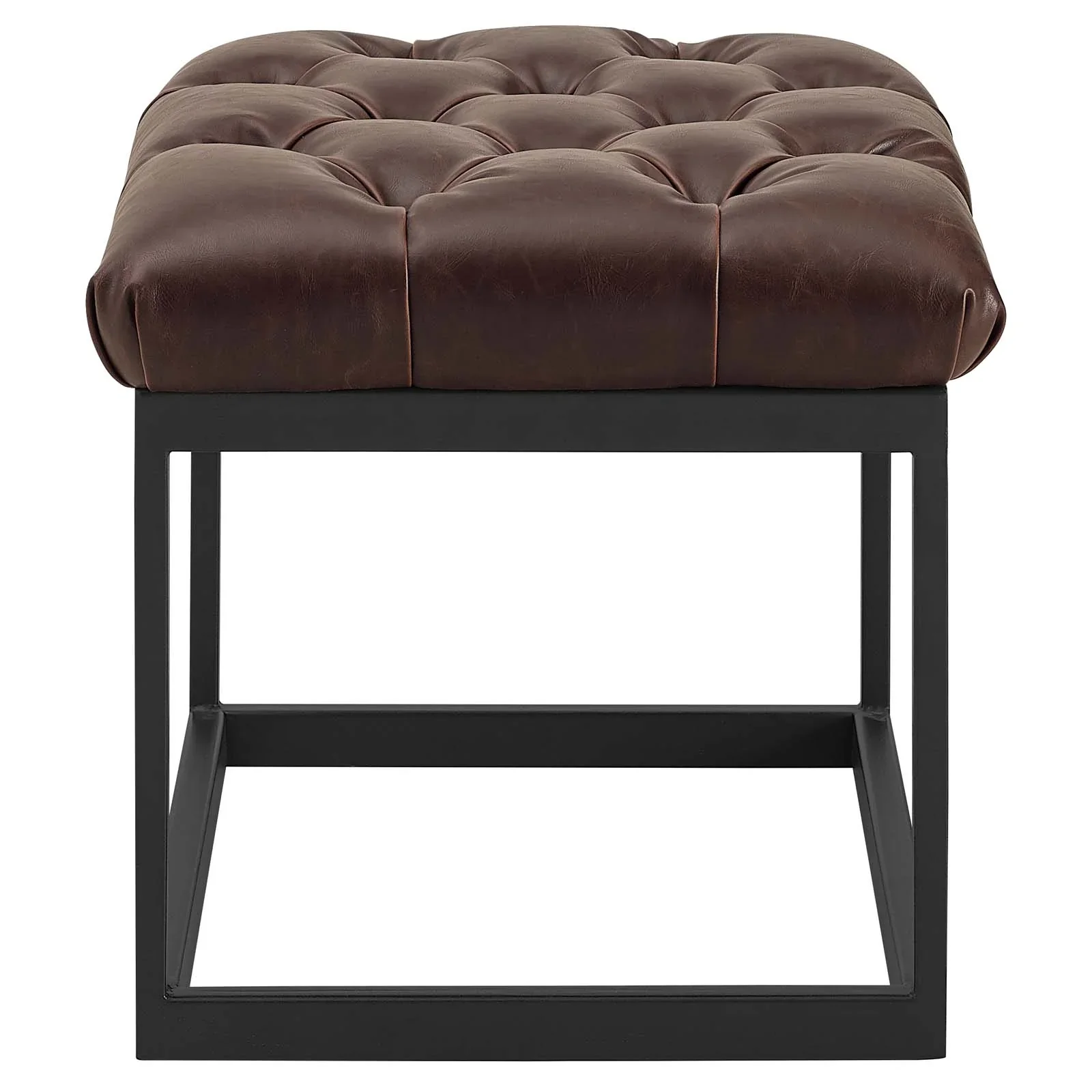 Cherish Antique Button Tufted Faux Leather Ottoman - Image 3