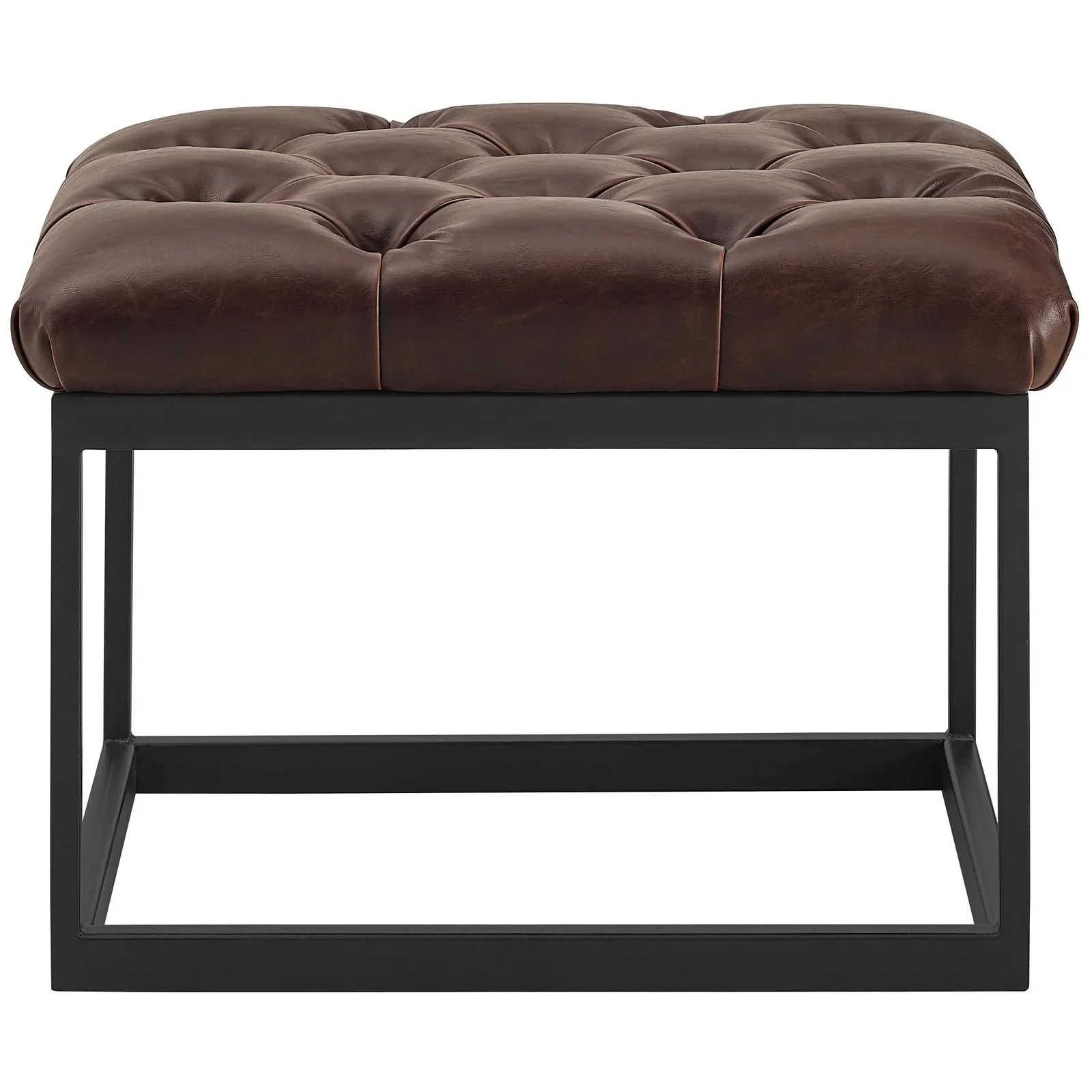 Cherish Antique Button Tufted Faux Leather Ottoman - Image 4