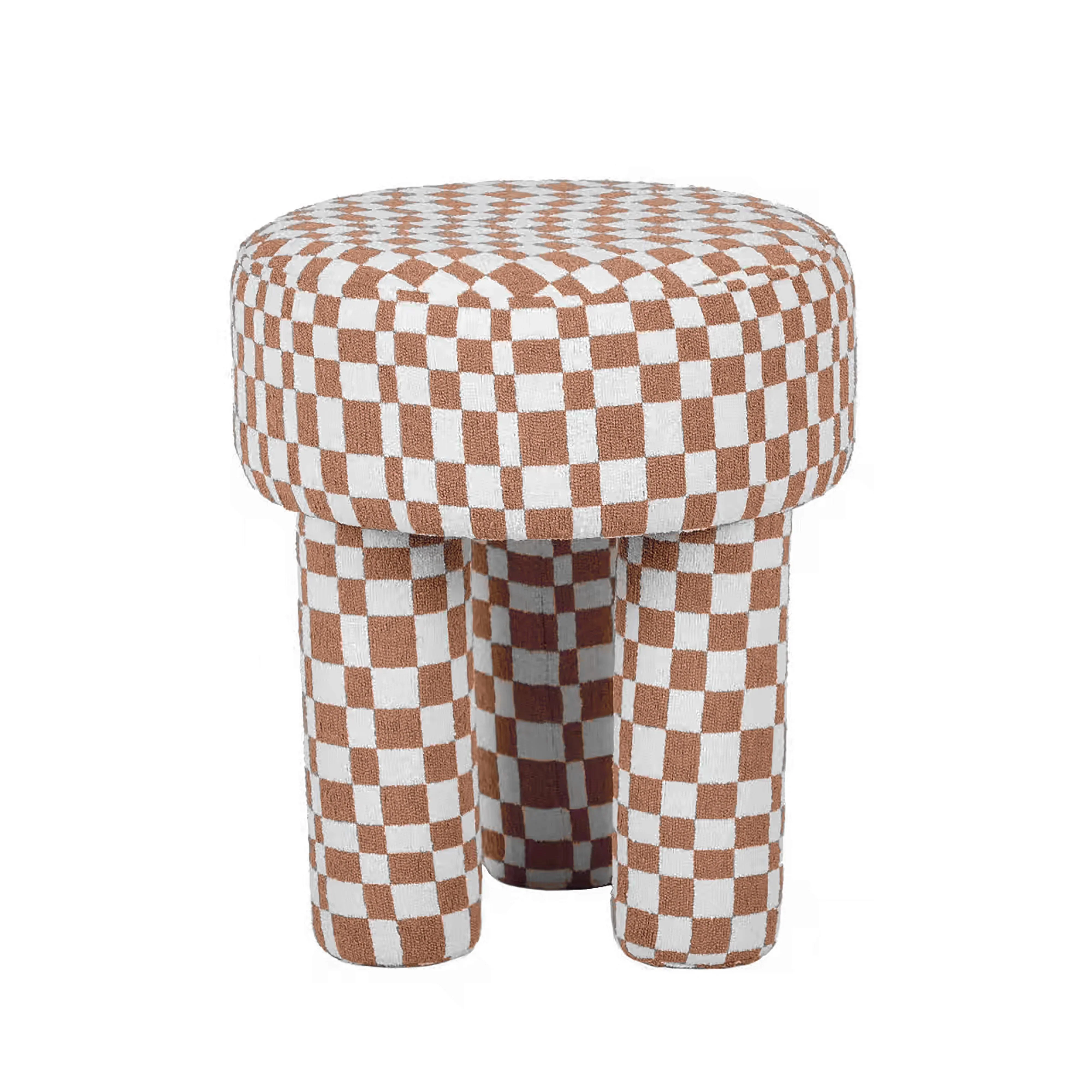 Claire Brown Checkered Boucle Stool - Image 3