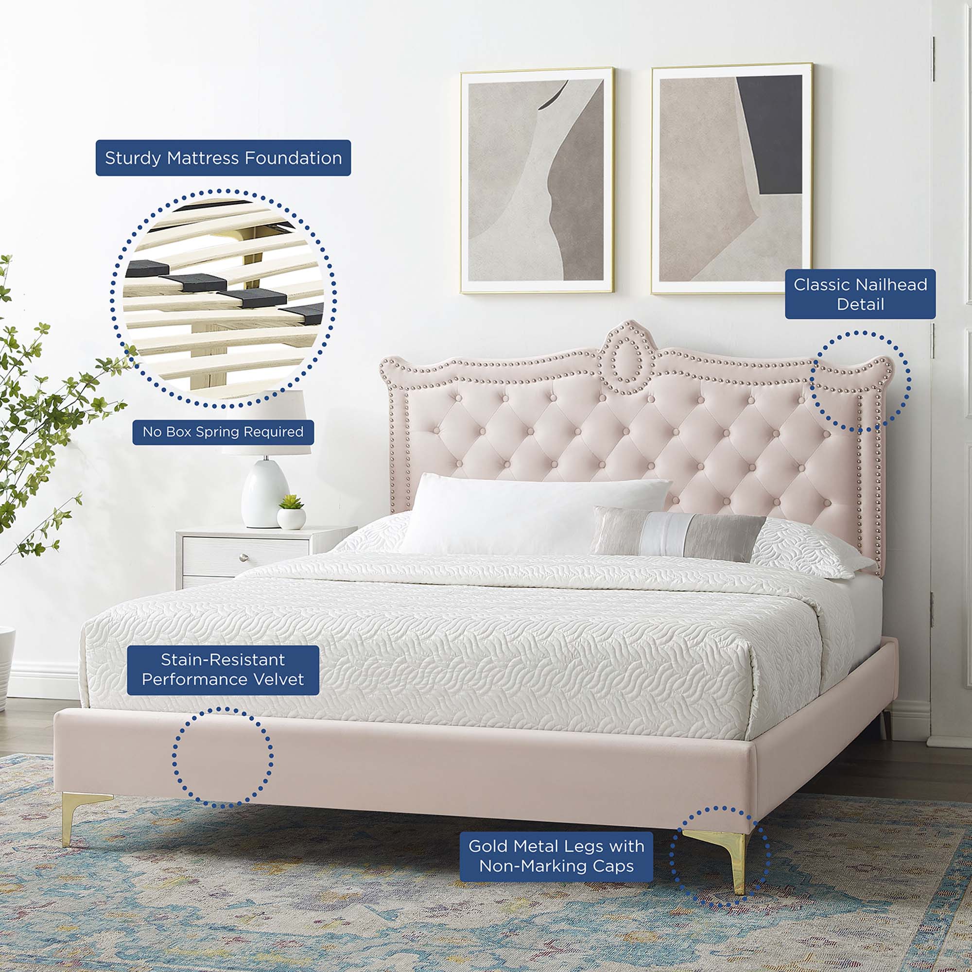 Clara Performance Velvet Queen Platform Bed - Image 11