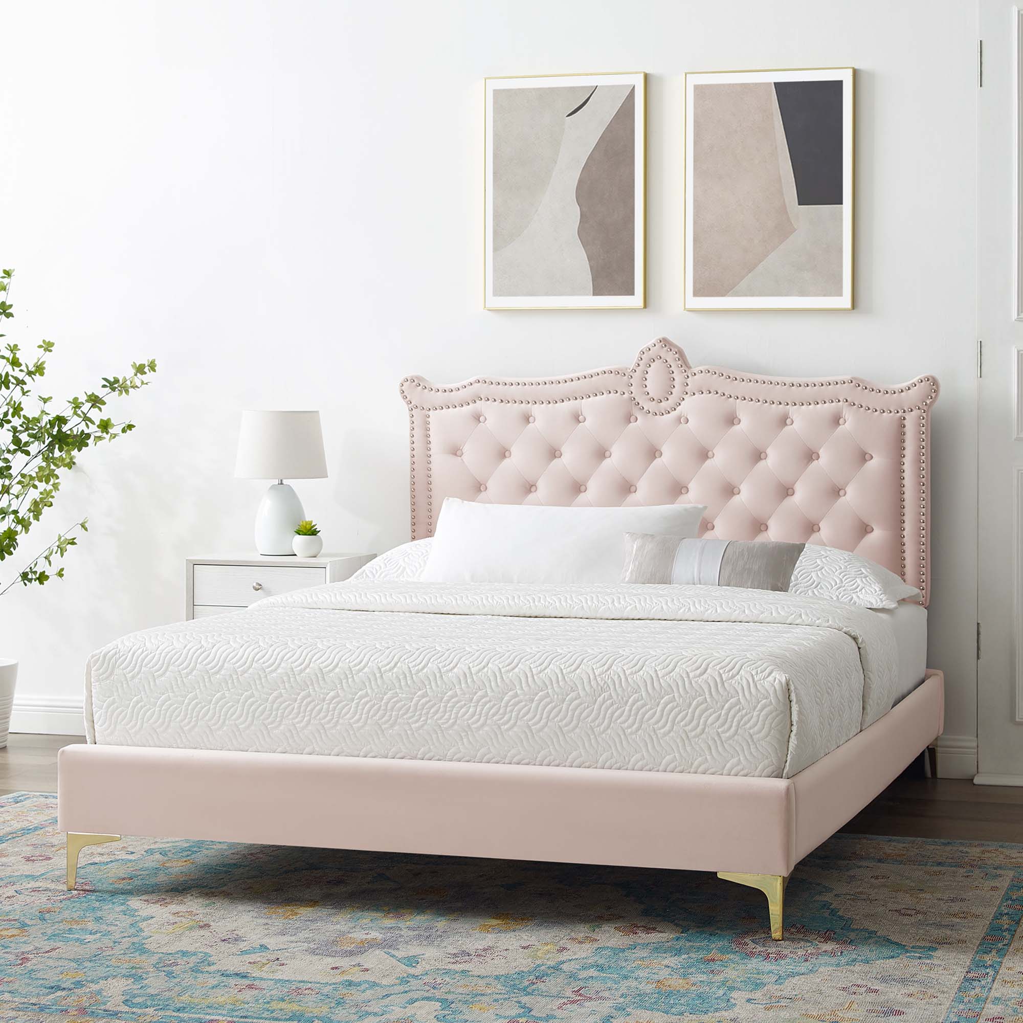 Clara Performance Velvet Queen Platform Bed - Image 12