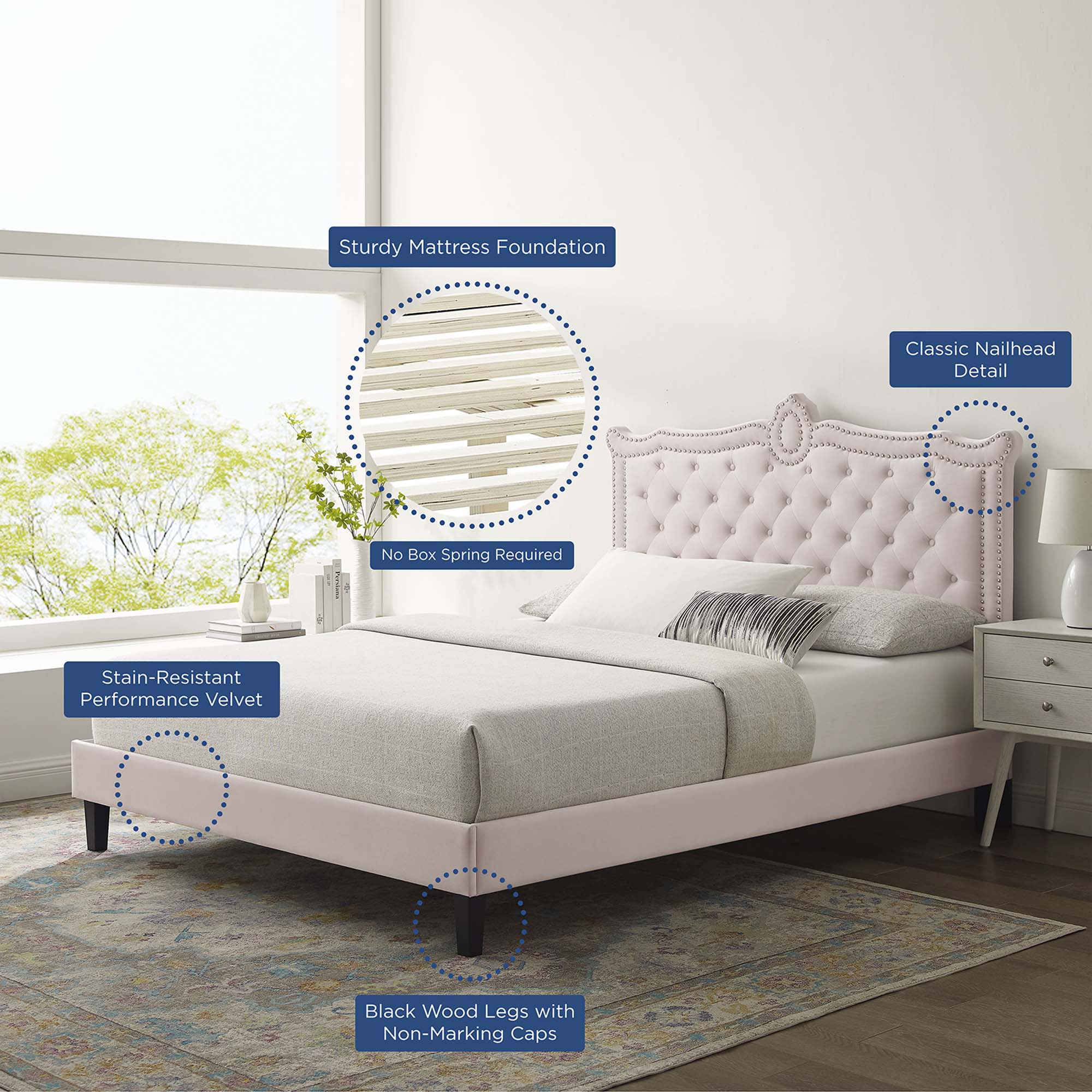 Clara Performance Velvet Queen Platform Bed - Image 10