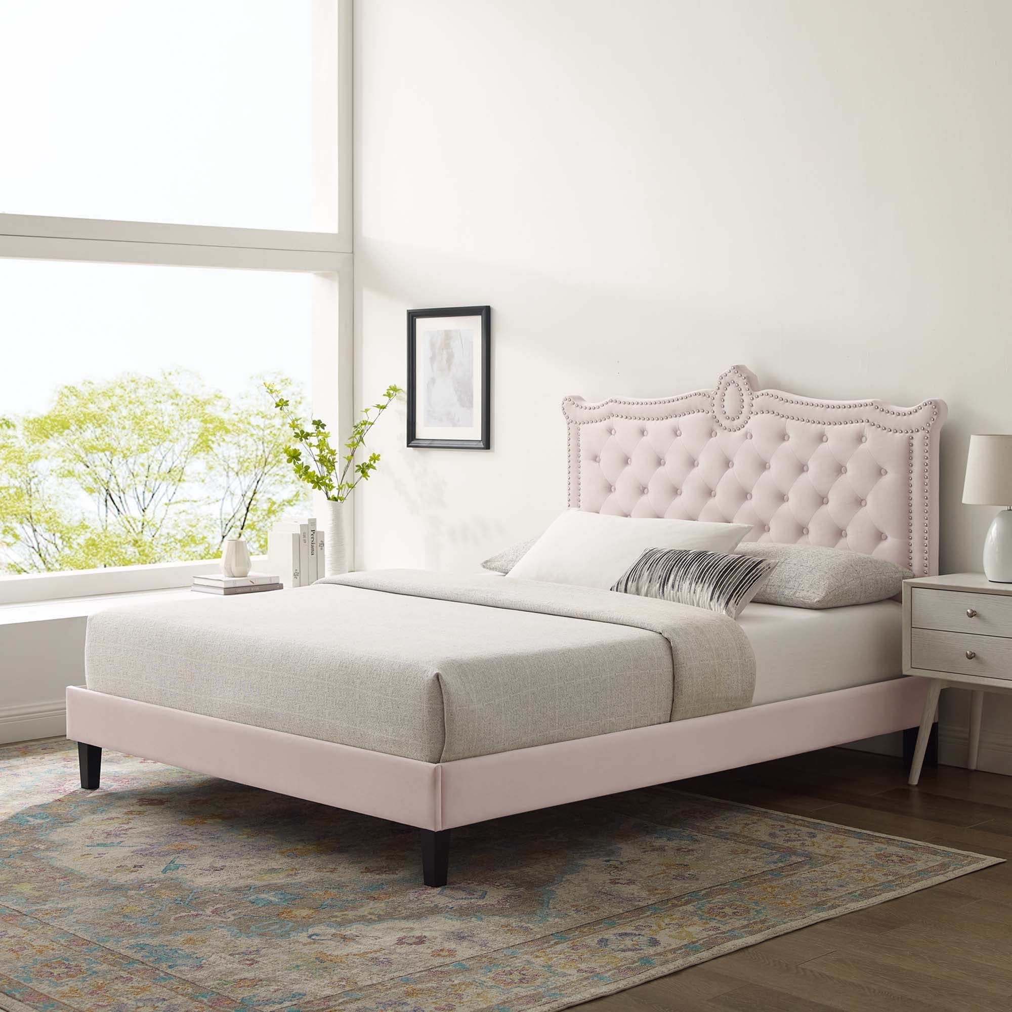 Clara Performance Velvet Queen Platform Bed - Image 12