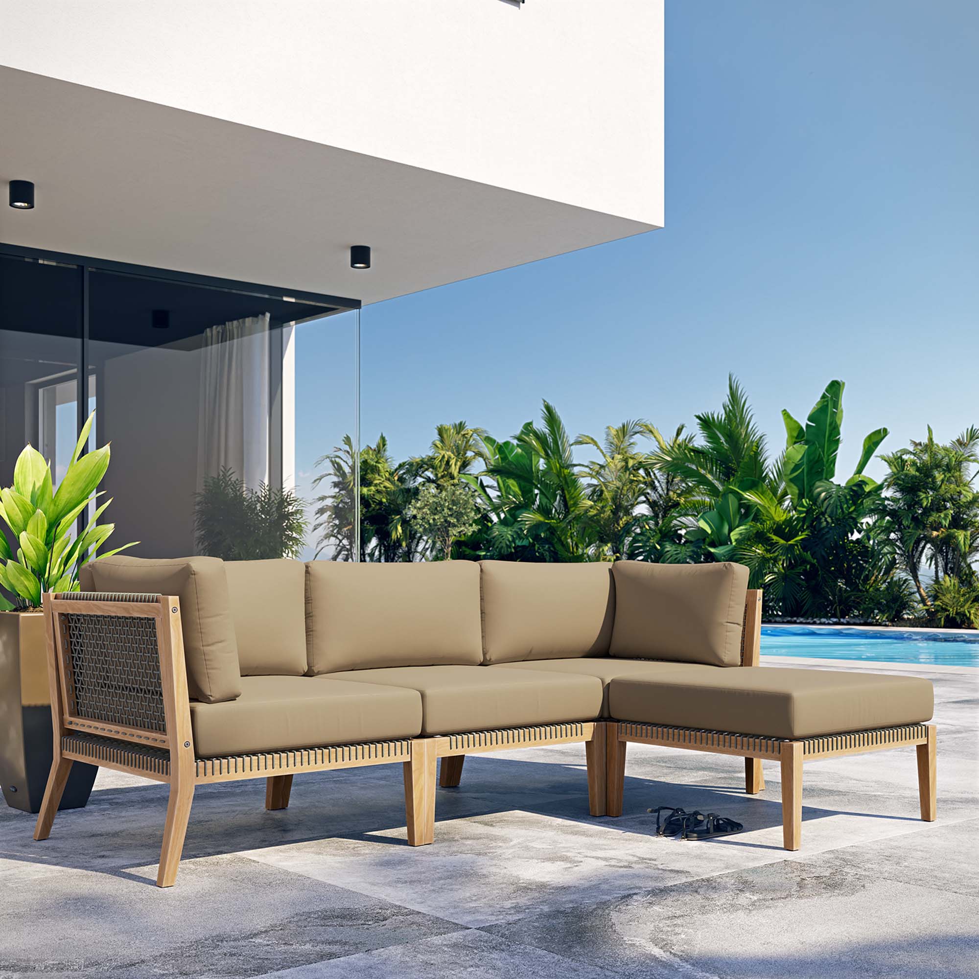 Clearwater 4-Piece Outdoor Patio Teak Wood Sectional Sofa - Image 16