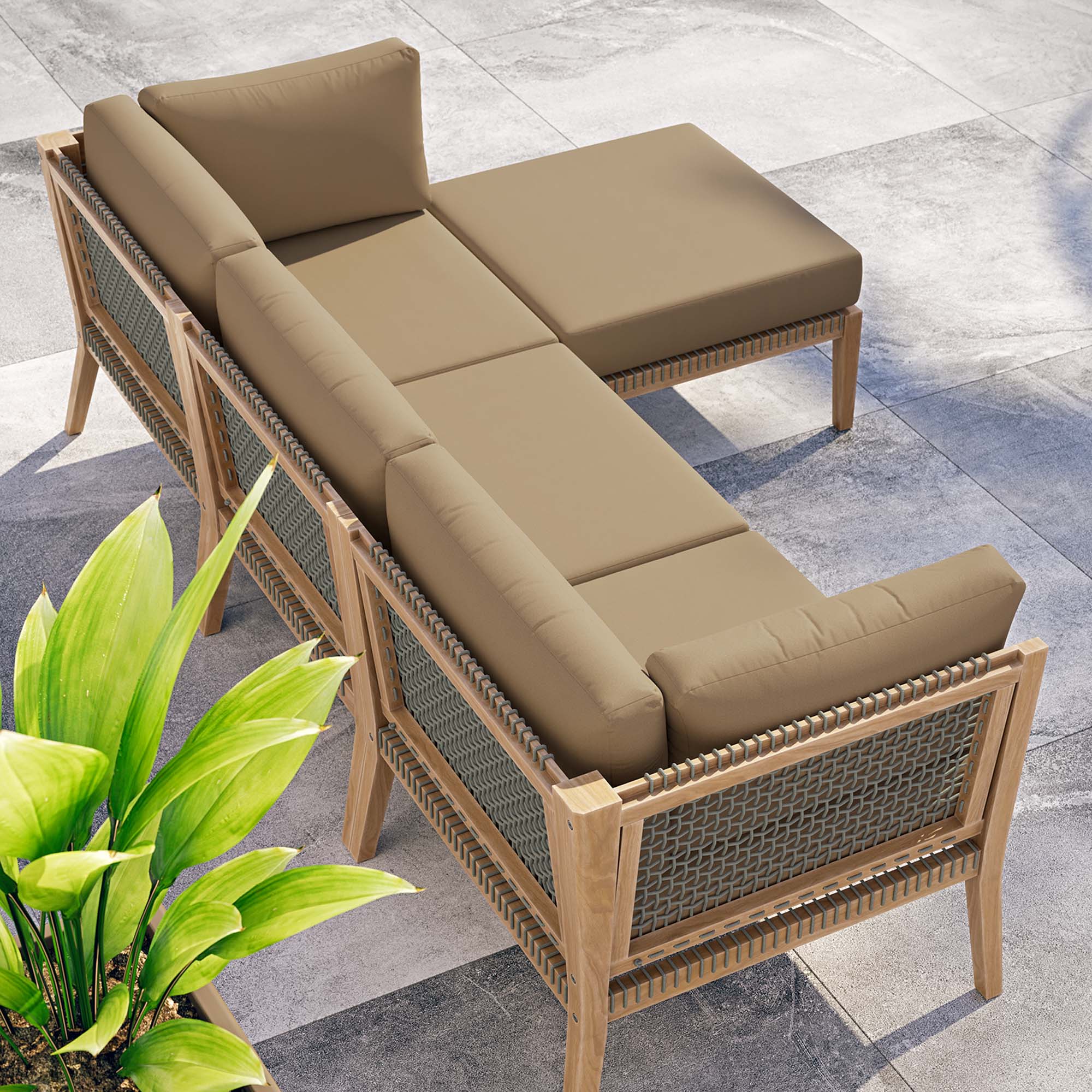 Clearwater 4-Piece Outdoor Patio Teak Wood Sectional Sofa - Image 17