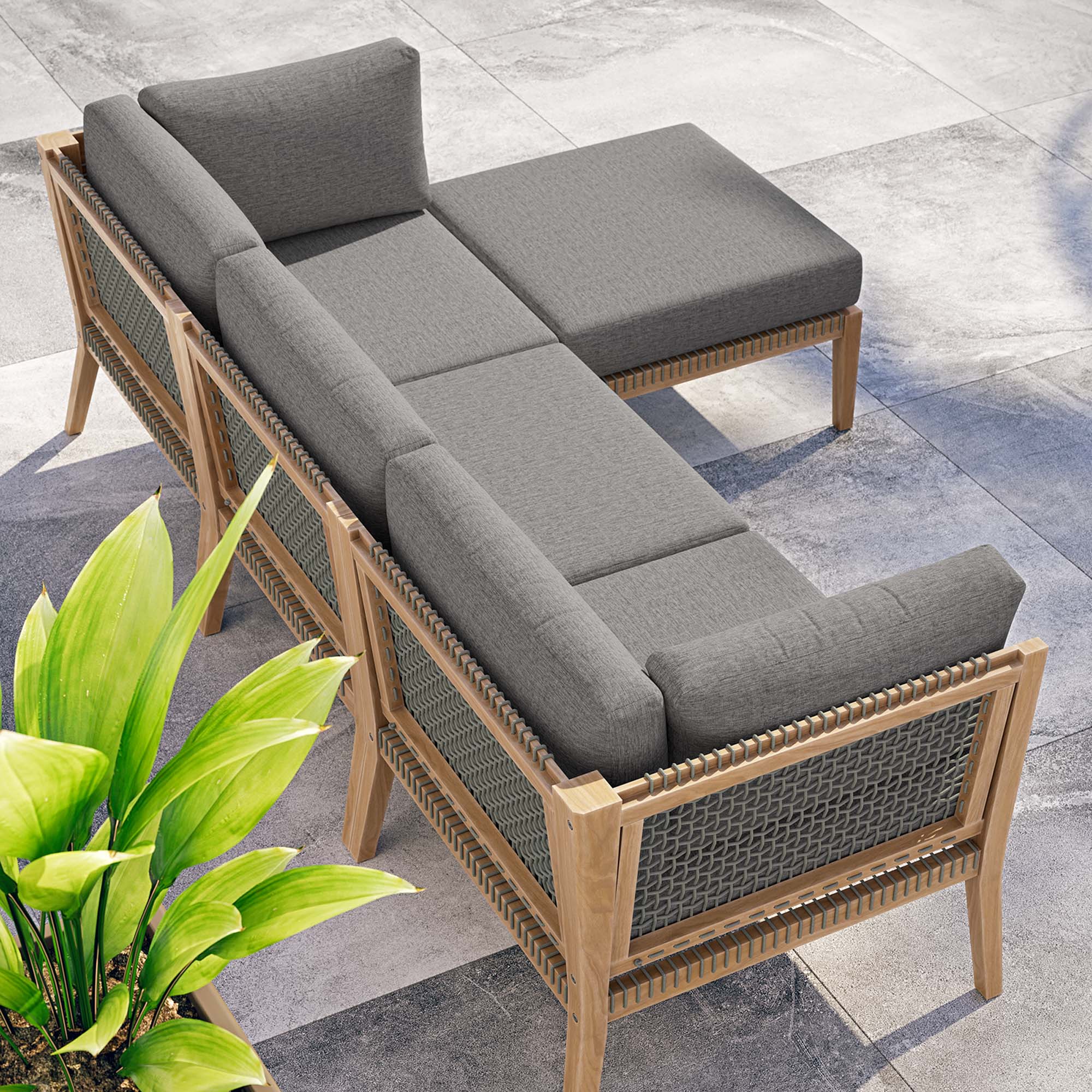 Clearwater 4-Piece Outdoor Patio Teak Wood Sectional Sofa - Image 3
