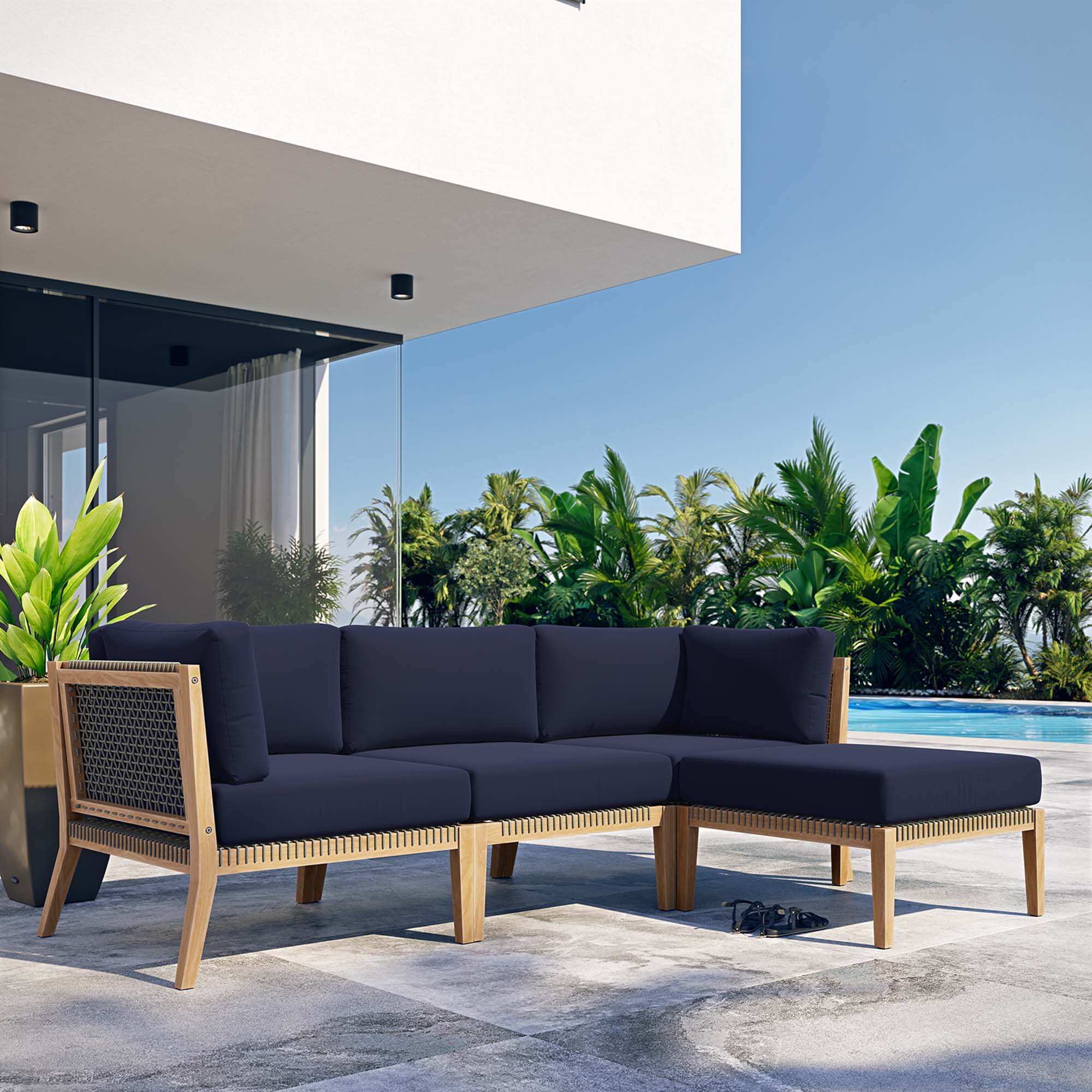 Clearwater 4-Piece Outdoor Patio Teak Wood Sectional Sofa - Image 30