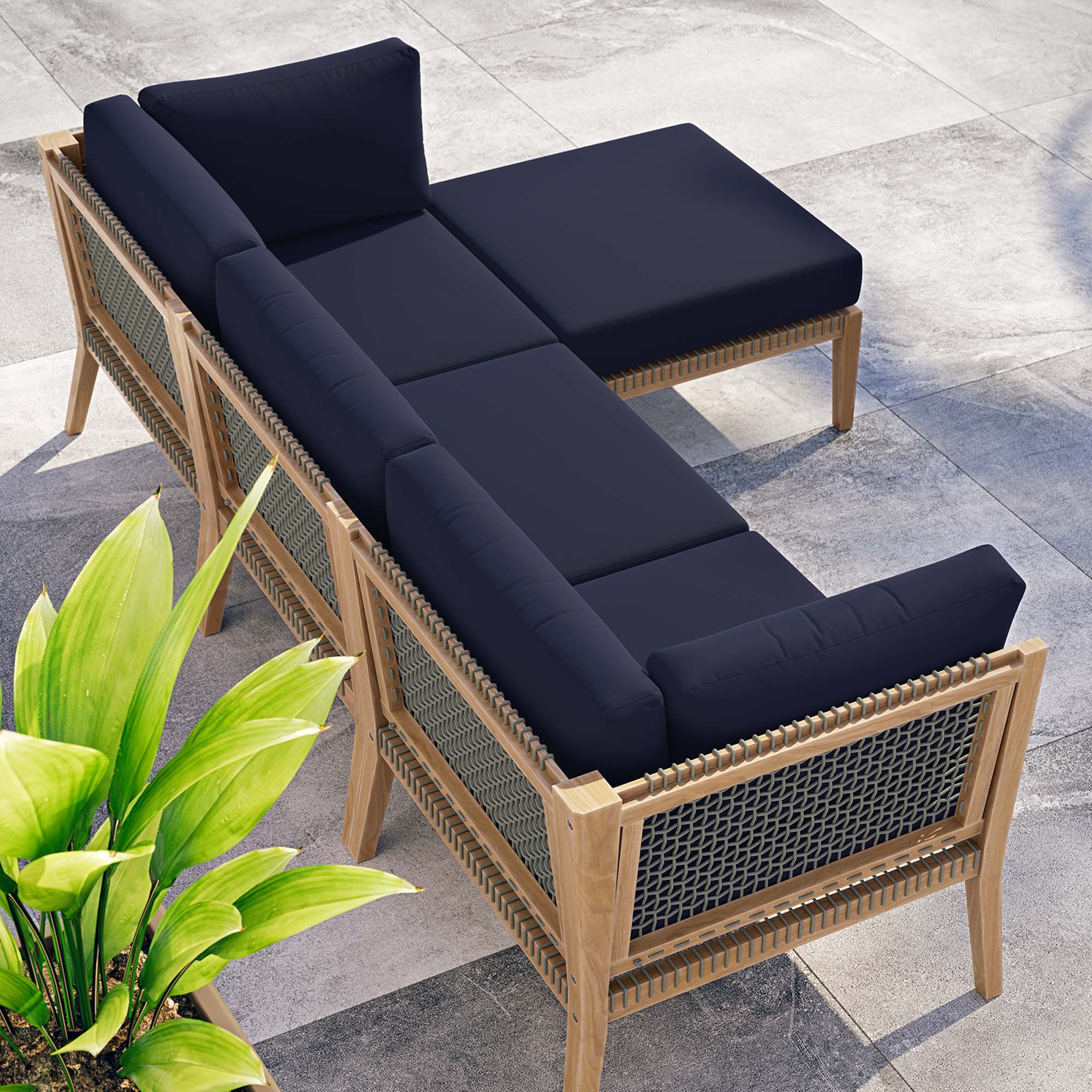 Clearwater 4-Piece Outdoor Patio Teak Wood Sectional Sofa - Image 31