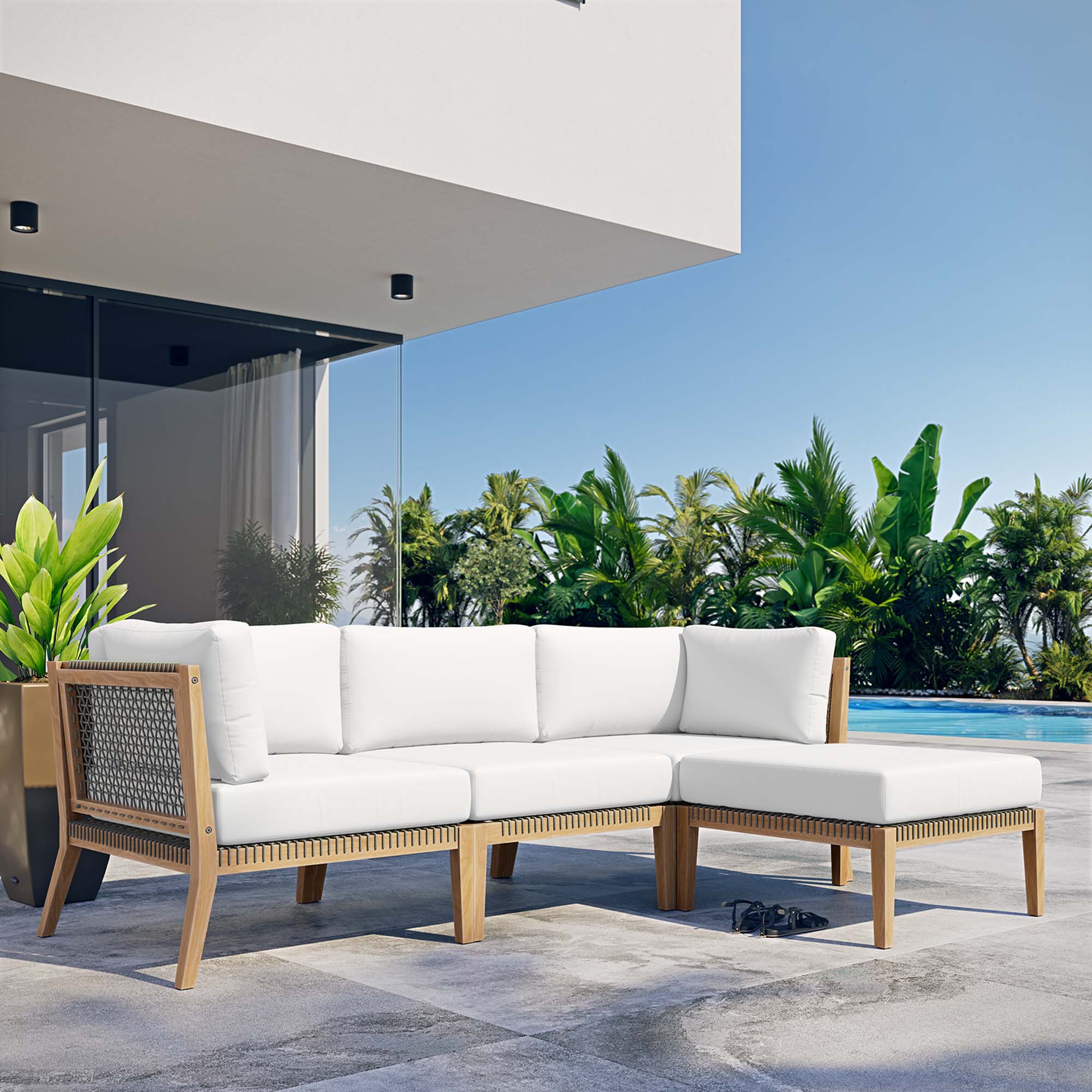 Clearwater 4-Piece Outdoor Patio Teak Wood Sectional Sofa - Image 44
