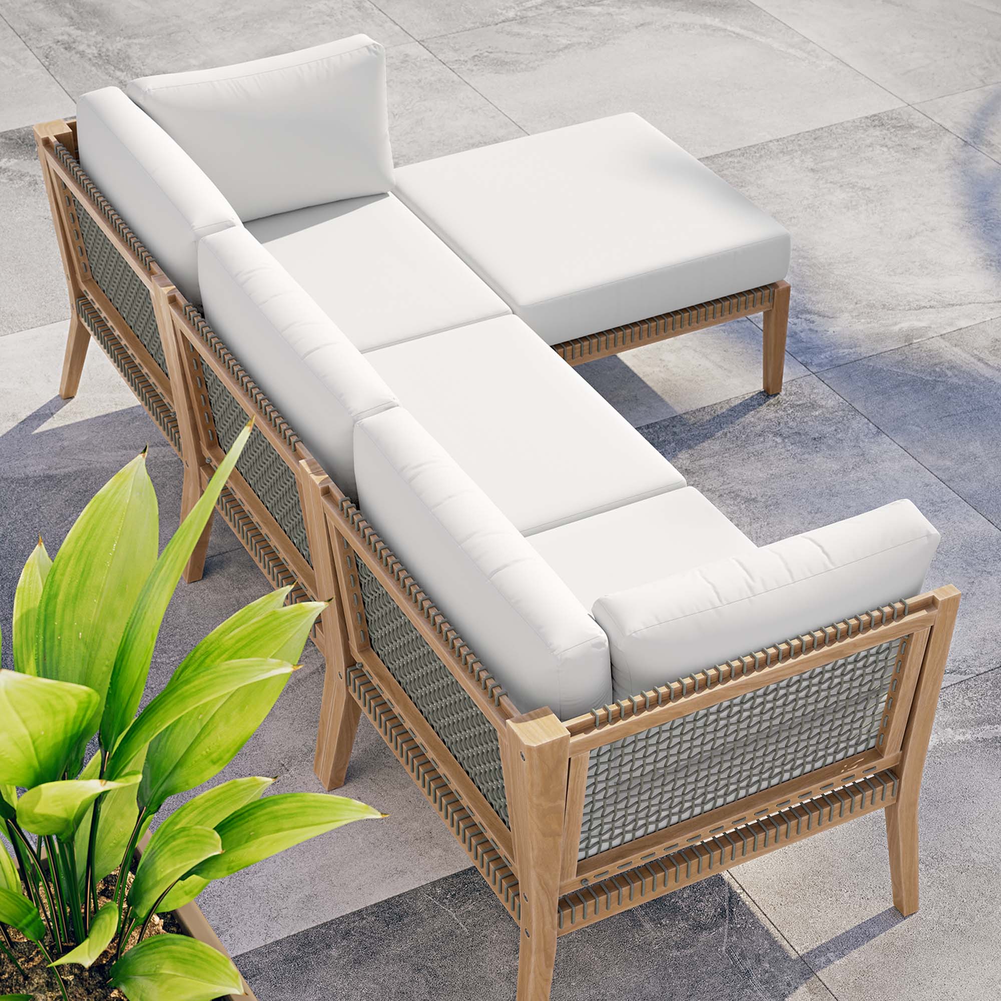 Clearwater 4-Piece Outdoor Patio Teak Wood Sectional Sofa - Image 45