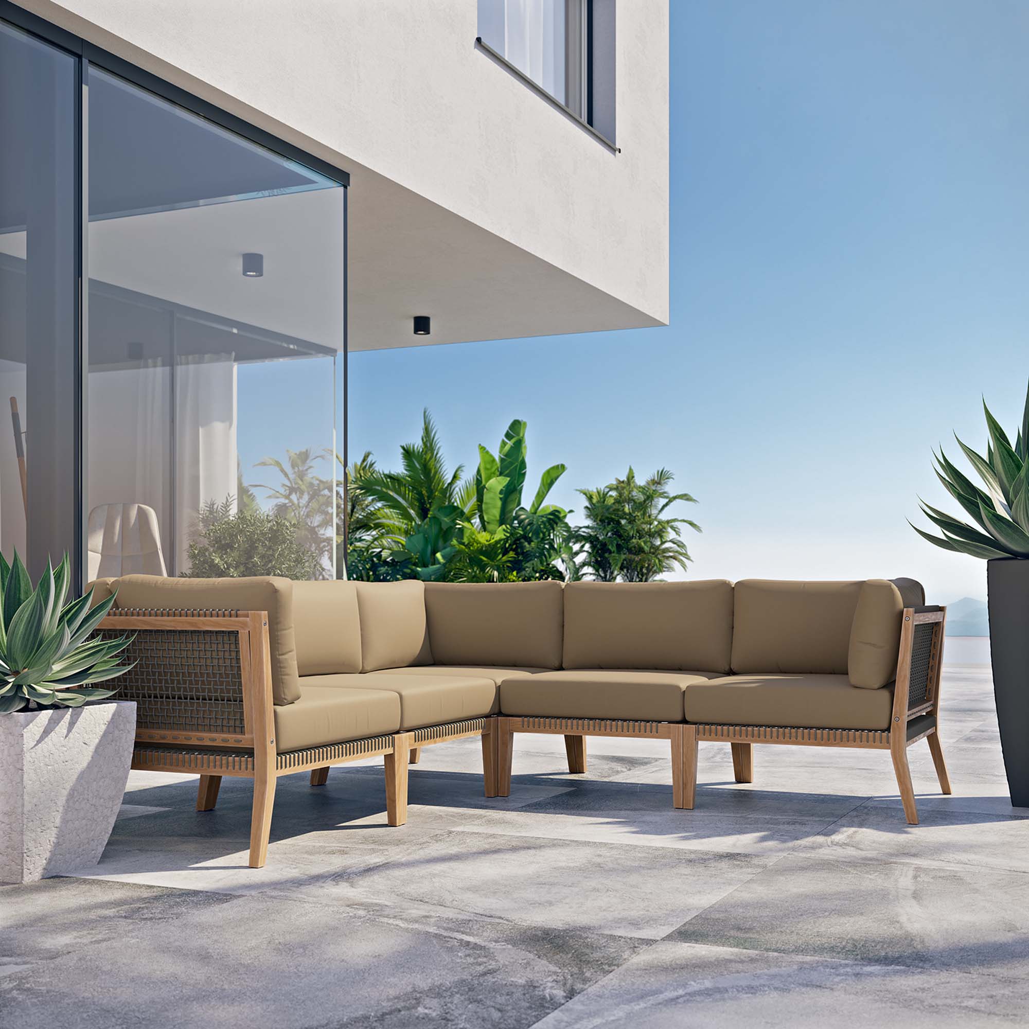 Clearwater 5-Piece Outdoor Patio Teak Wood Sectional Sofa - Image 13