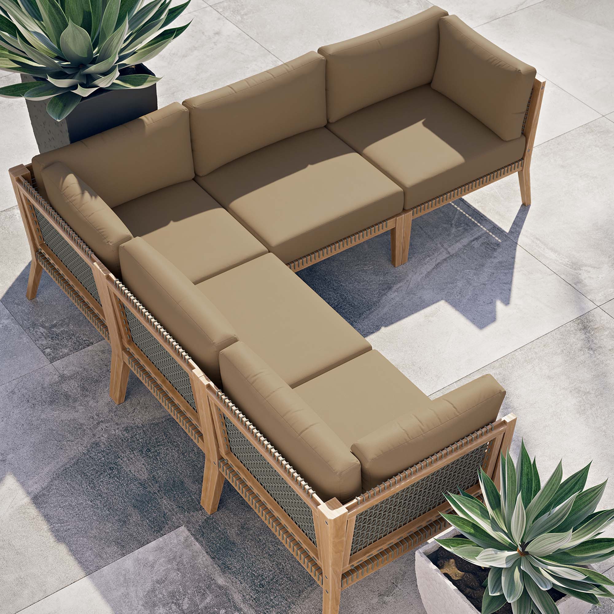 Clearwater 5-Piece Outdoor Patio Teak Wood Sectional Sofa - Image 14