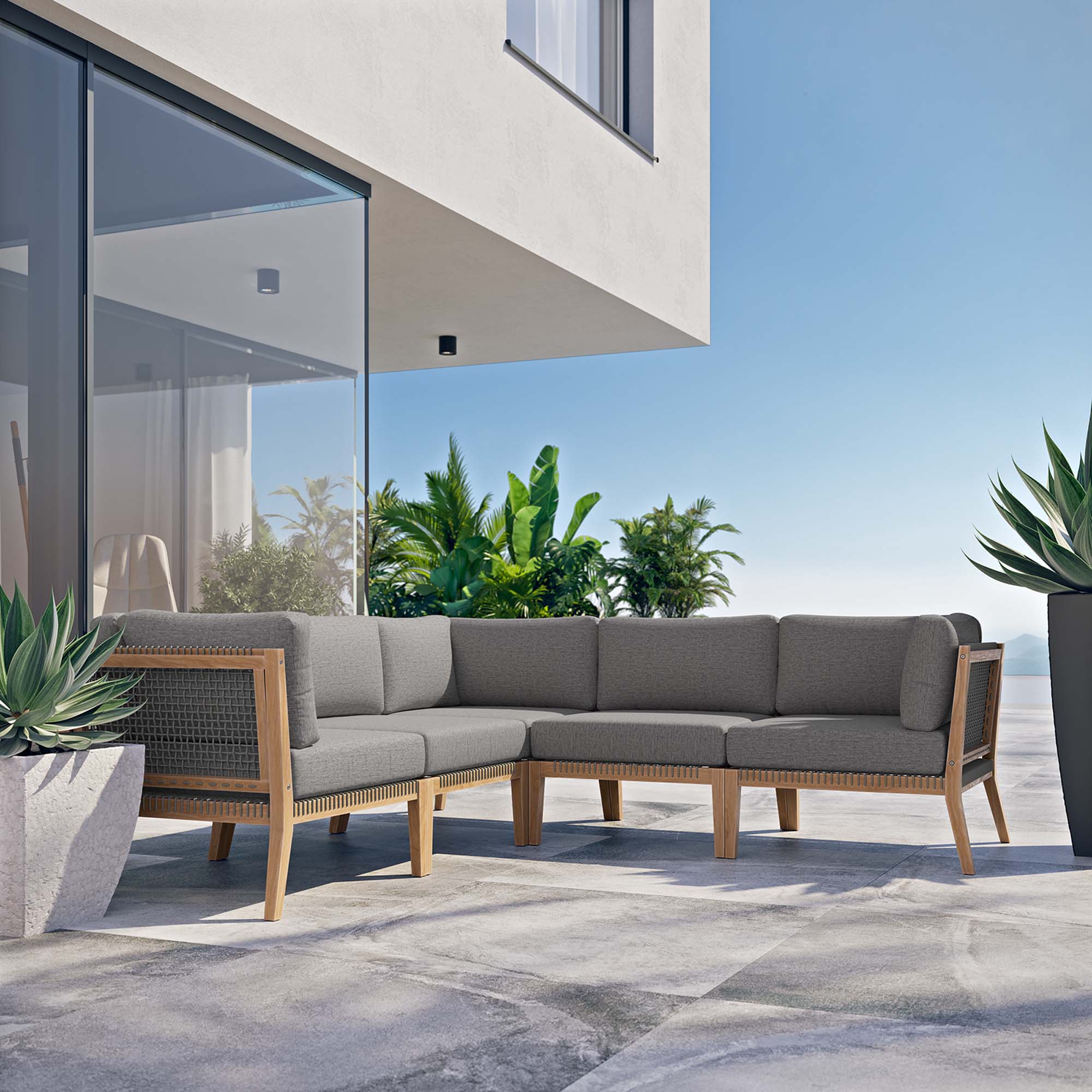 Clearwater 5-Piece Outdoor Patio Teak Wood Sectional Sofa - Image 2