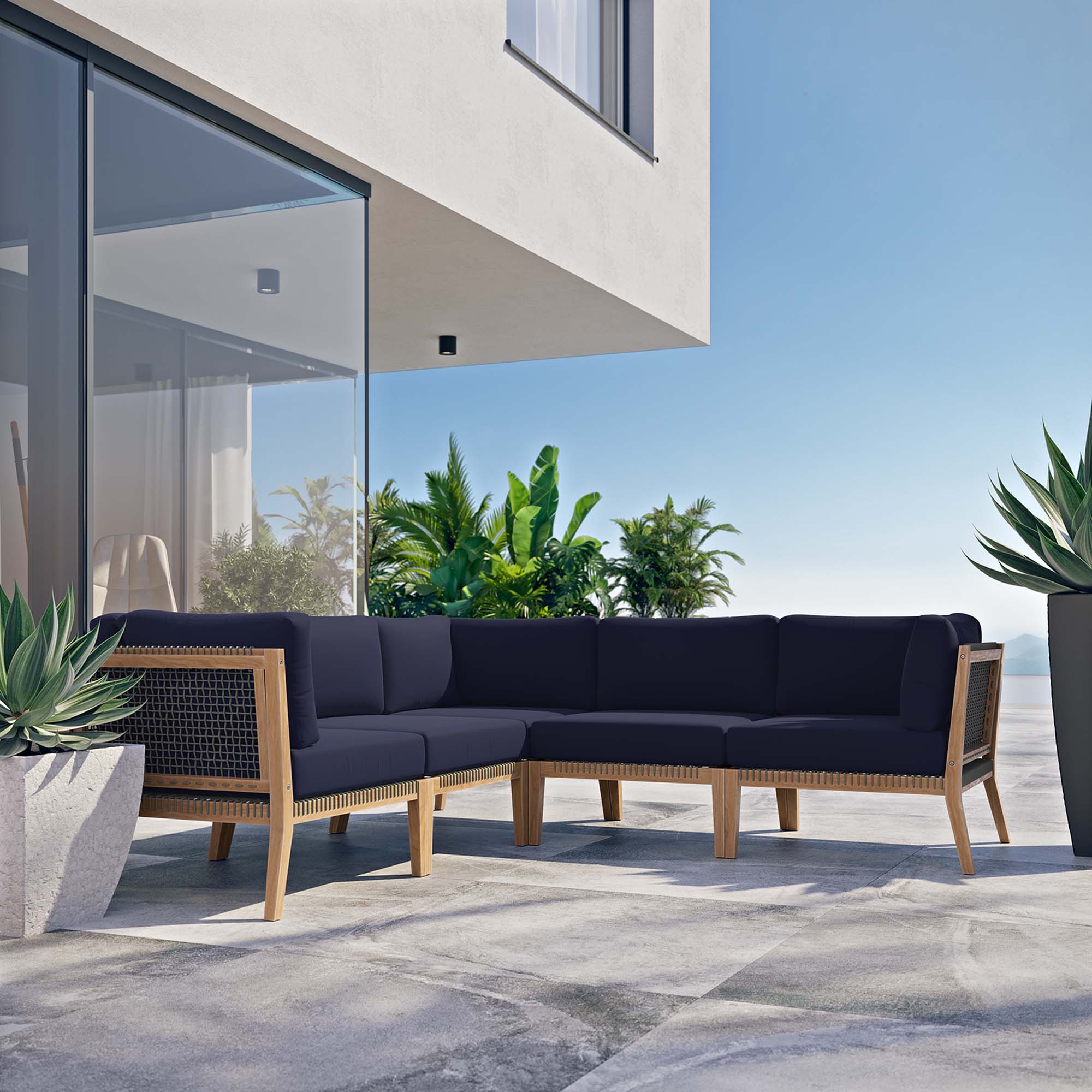 Clearwater 5-Piece Outdoor Patio Teak Wood Sectional Sofa - Image 24