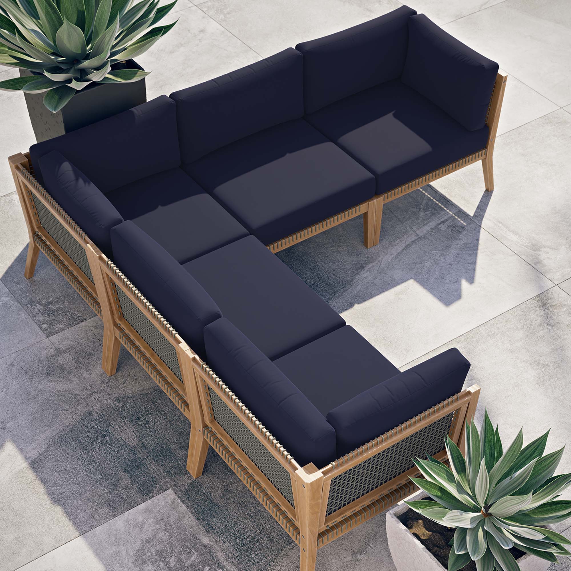 Clearwater 5-Piece Outdoor Patio Teak Wood Sectional Sofa - Image 25